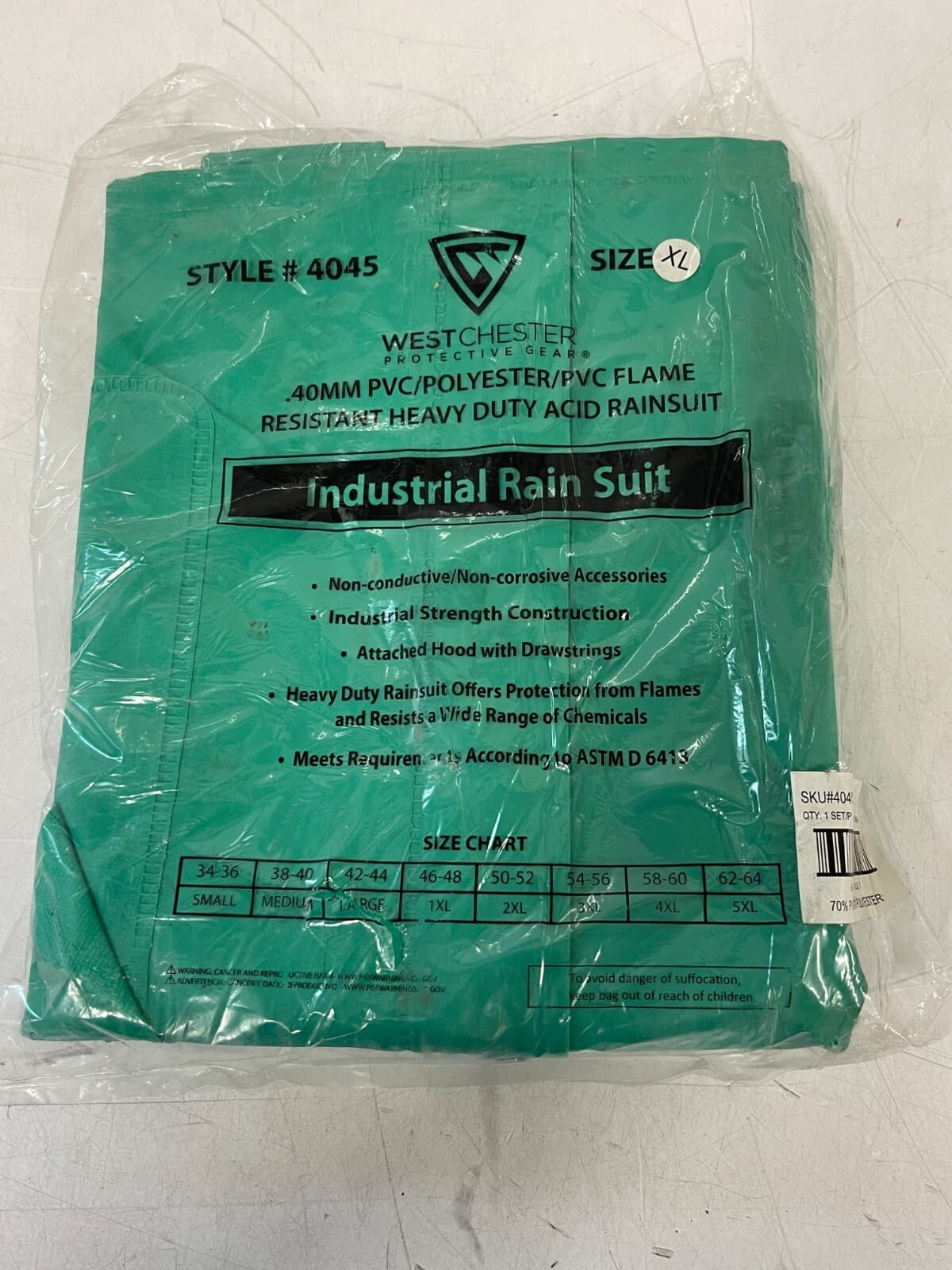 Heavy Duty Ind. Acid Suit Chemical & Flame-Resistant 2-Piece Rain Suit Med-2XL