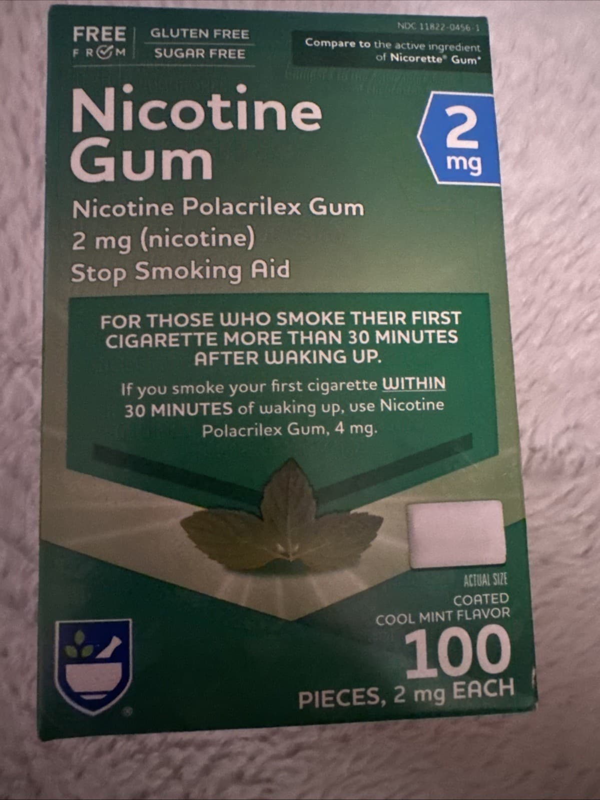 Rite Aid Nicotine Gum Cool Mint 2MG Ea 100 Count Sugar Free Exp 01/2026+