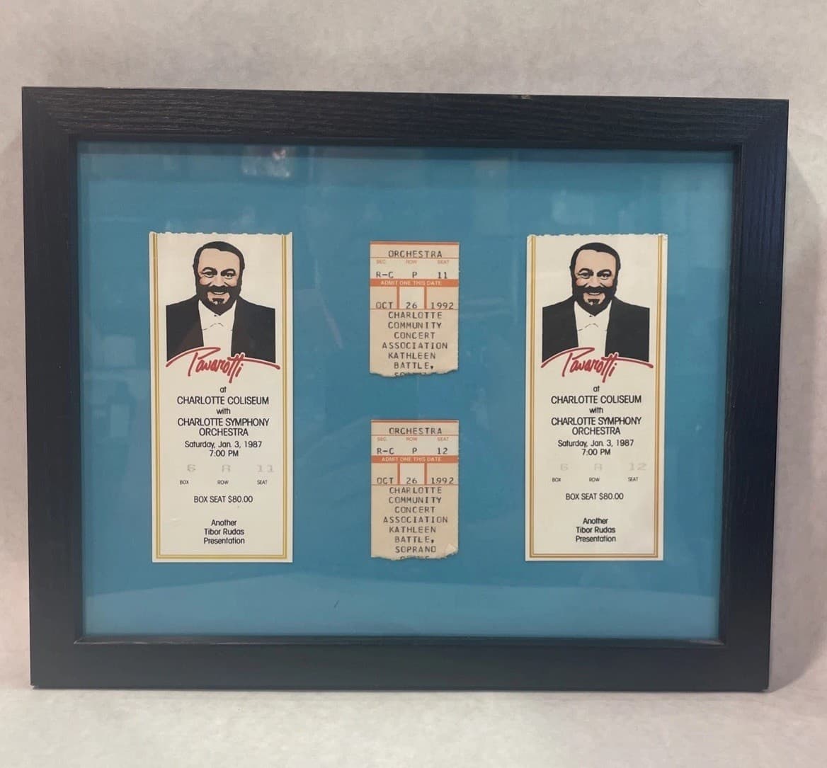 Vintage Framed Used Concert Tickets 1987 Luciano Pavarotti 1992 Kathleen Battle