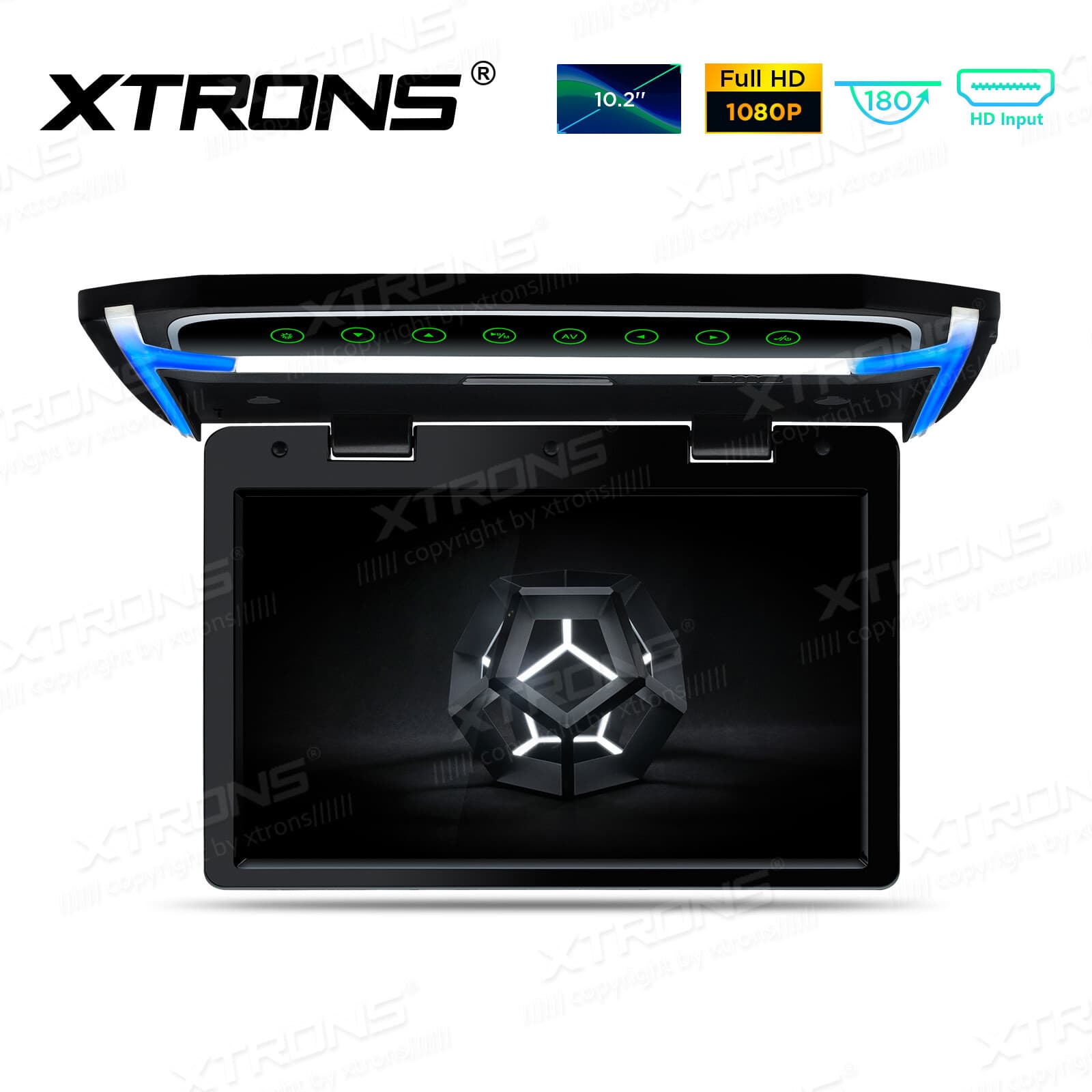 10.2" Overhead Car Roof Mounted Flip Down HDMI TFT Screen Monitor 1080P Video IR
