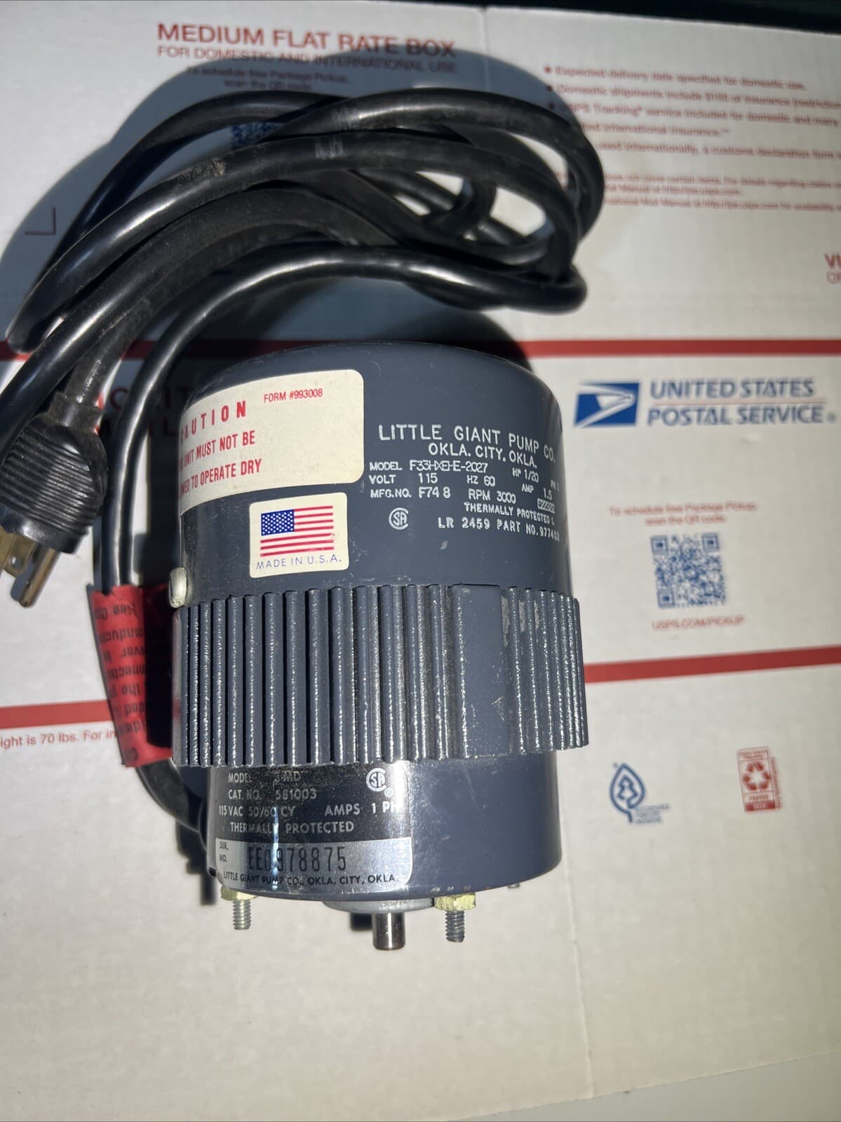 Little Giant Pump 3-MD Motor Only 1Hp, 115v