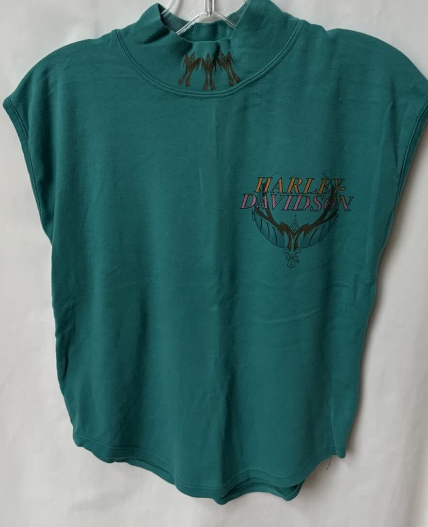 Vtg Harley Davidson Shirt Mock Turtle Neck Size SM HOLOUBEK sleeveless Tampa FL