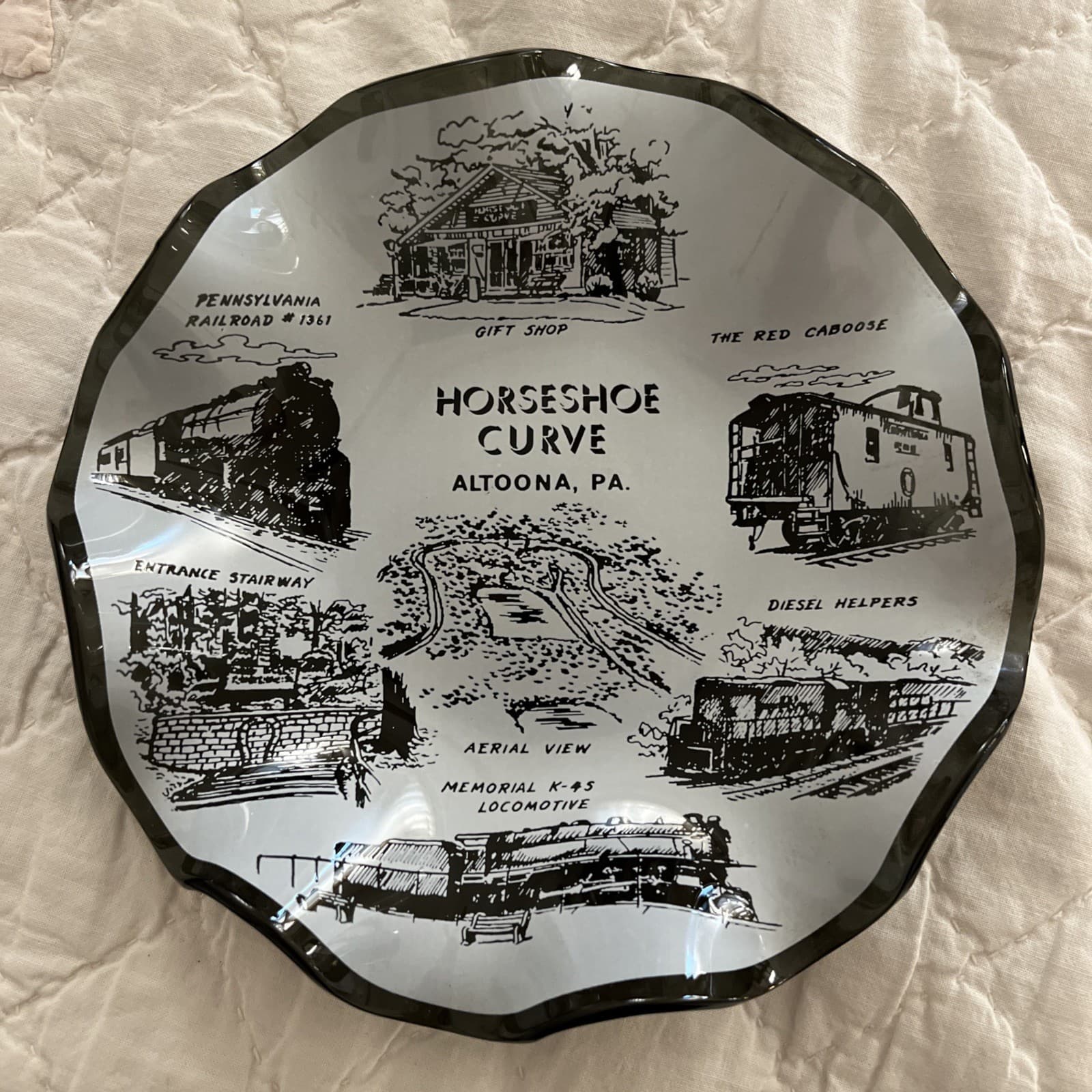 Vintage World Famous Horseshoe Curve Altoona, PA Glass Tray RARE