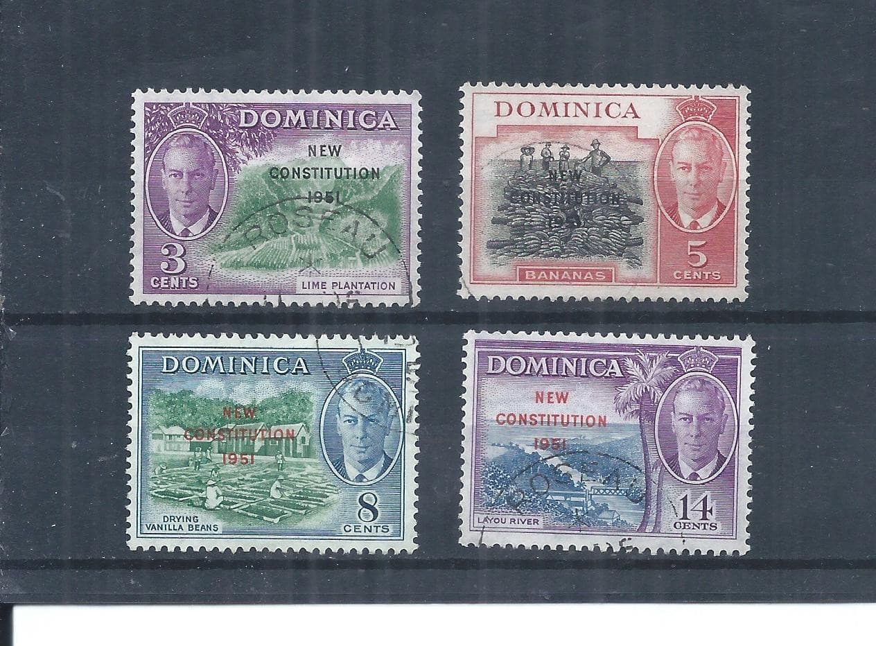 Dominica stamps. 1951 New Constitution used SG 135 - 138 (AS358)