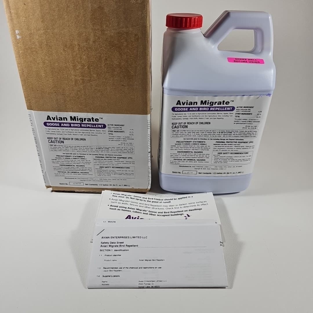 Avian Migrate Goose & Bird Repellent Irritant to Birds Geese 1/2 Gallon Sealed