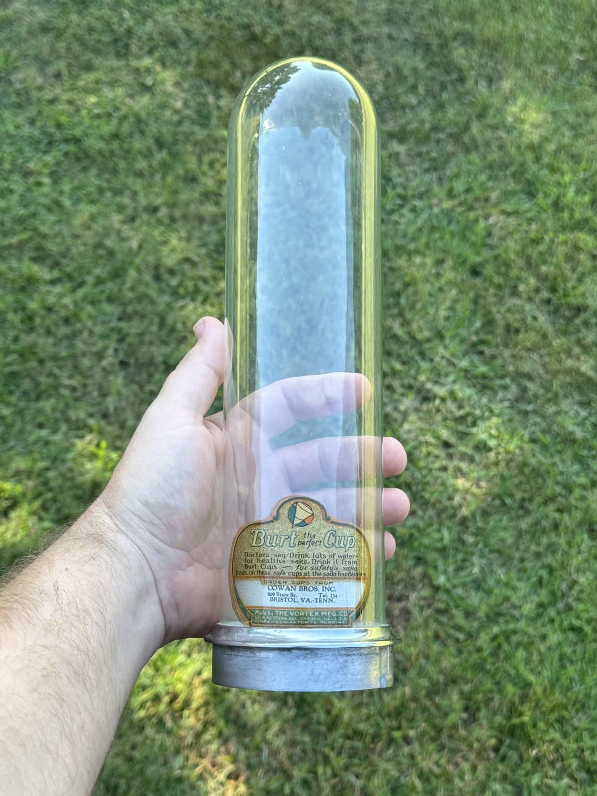 Antique Original The Vortex Mfg co Cups Glass Dispenser Cowan Bros Bristol VA