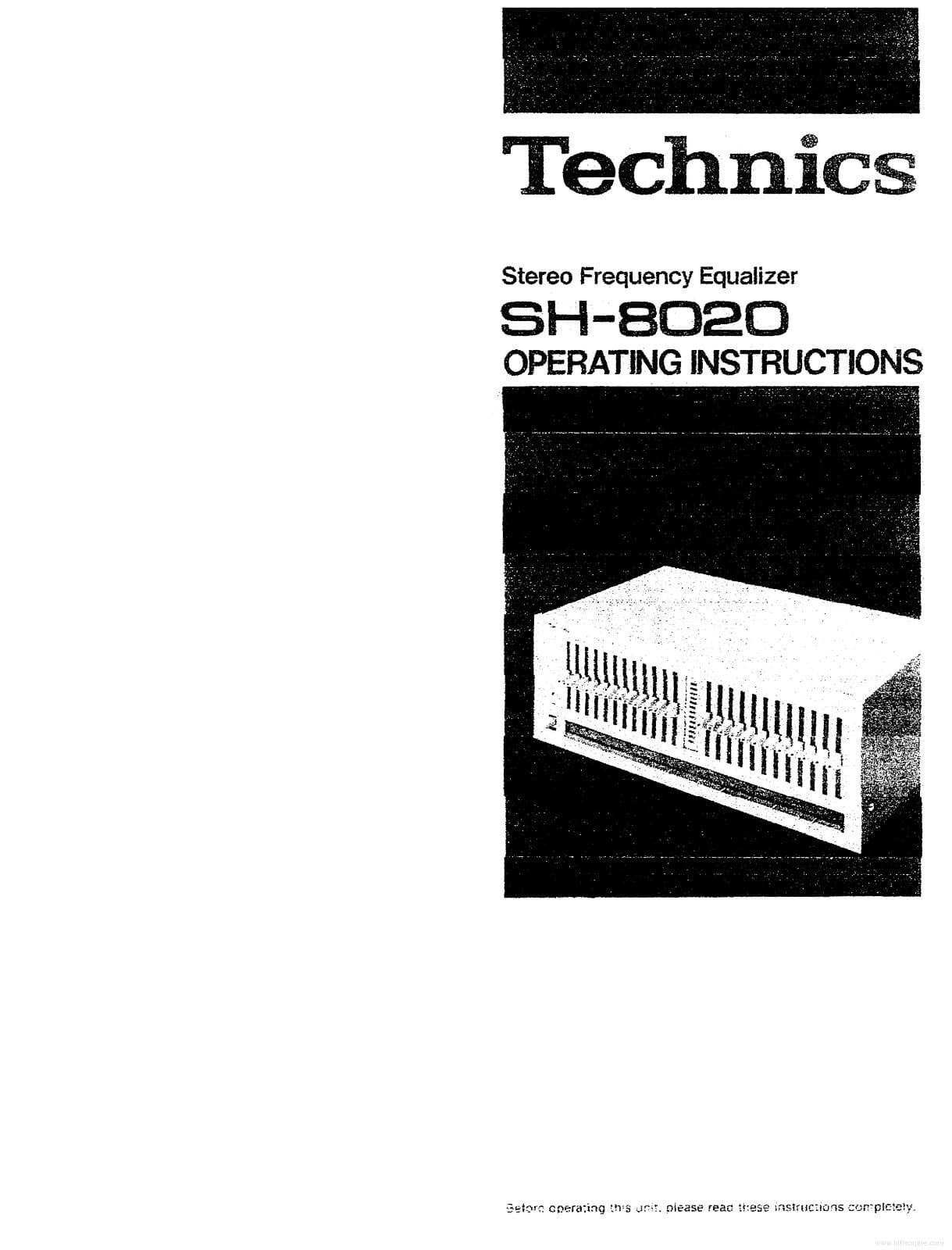 Technics SH-8020 Equalizer Owners Instruction Manual Reprint