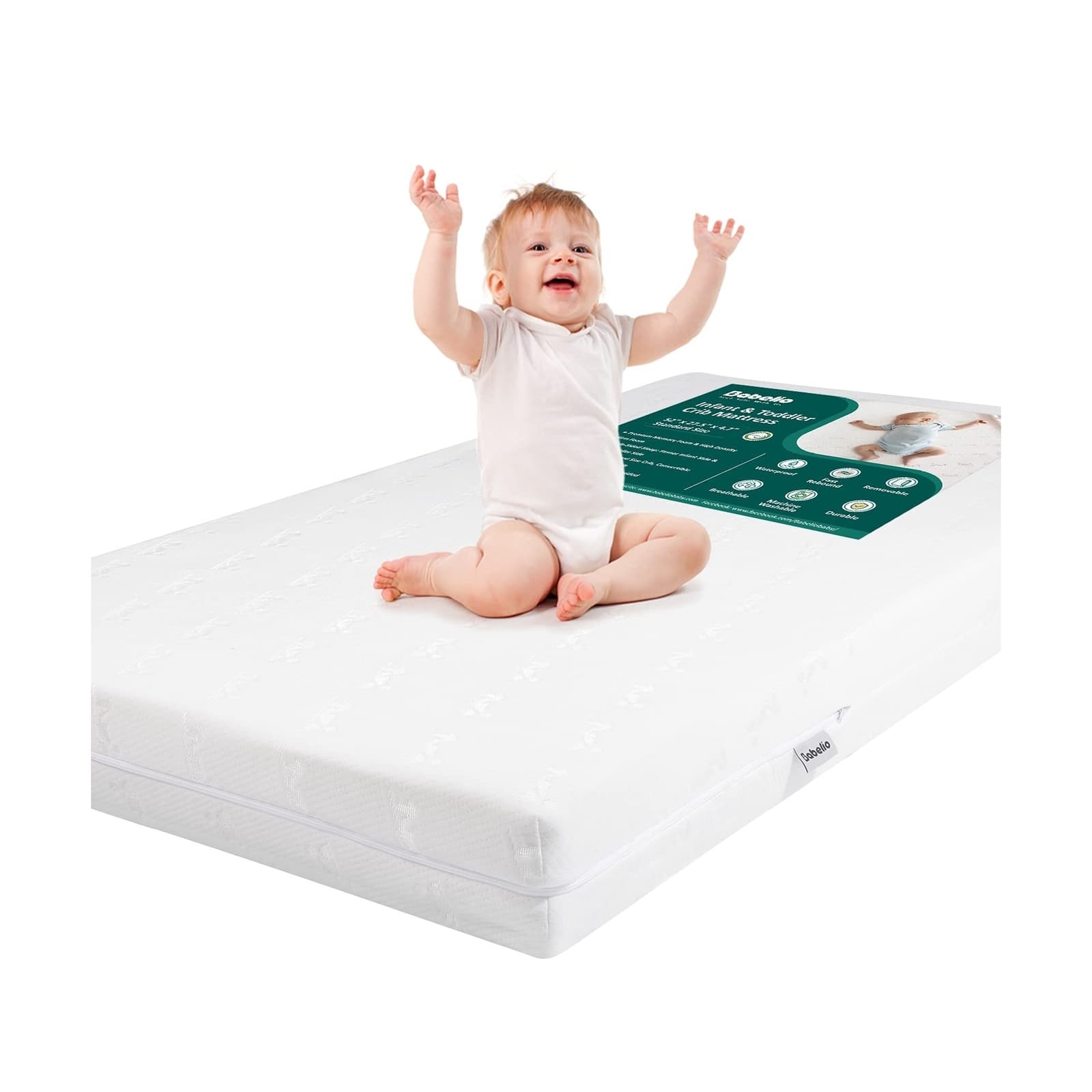 BABELIO Breathable Crib Mattress, Dual-Sided Memory Foam Toddler Mattress, Wa...