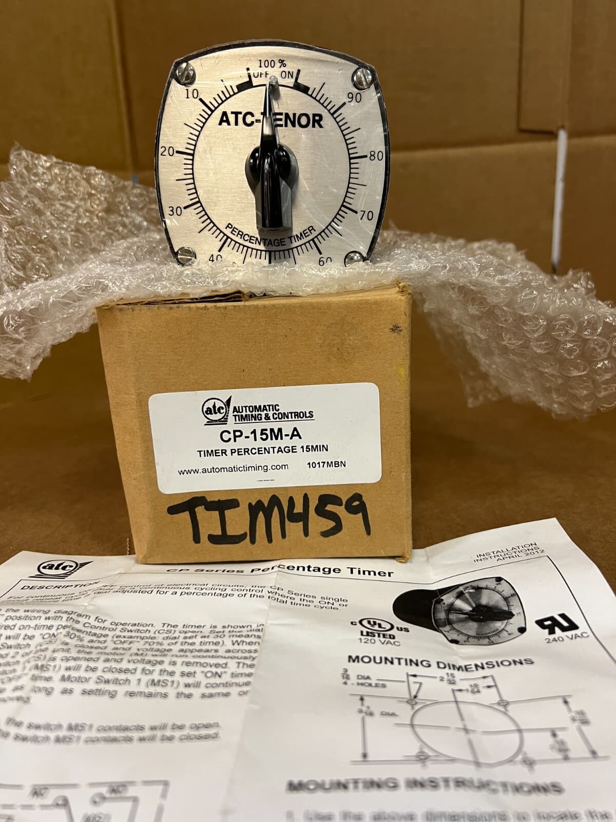 ATC TENOR, CP-15M-A, 15MIN TIMER PERCENTAGE CONTROL, 120/60. MAKE OFFER!