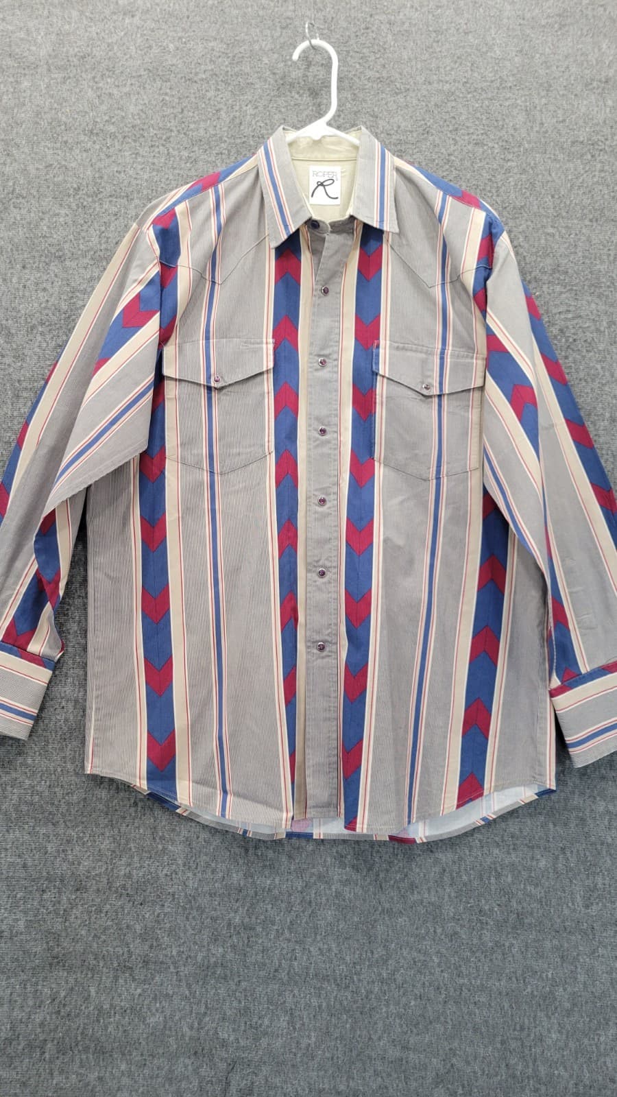 Roper Mens Large 16 1/2 x 35 Long Sleeve Pearl Snap Western Shirt Striped Blue