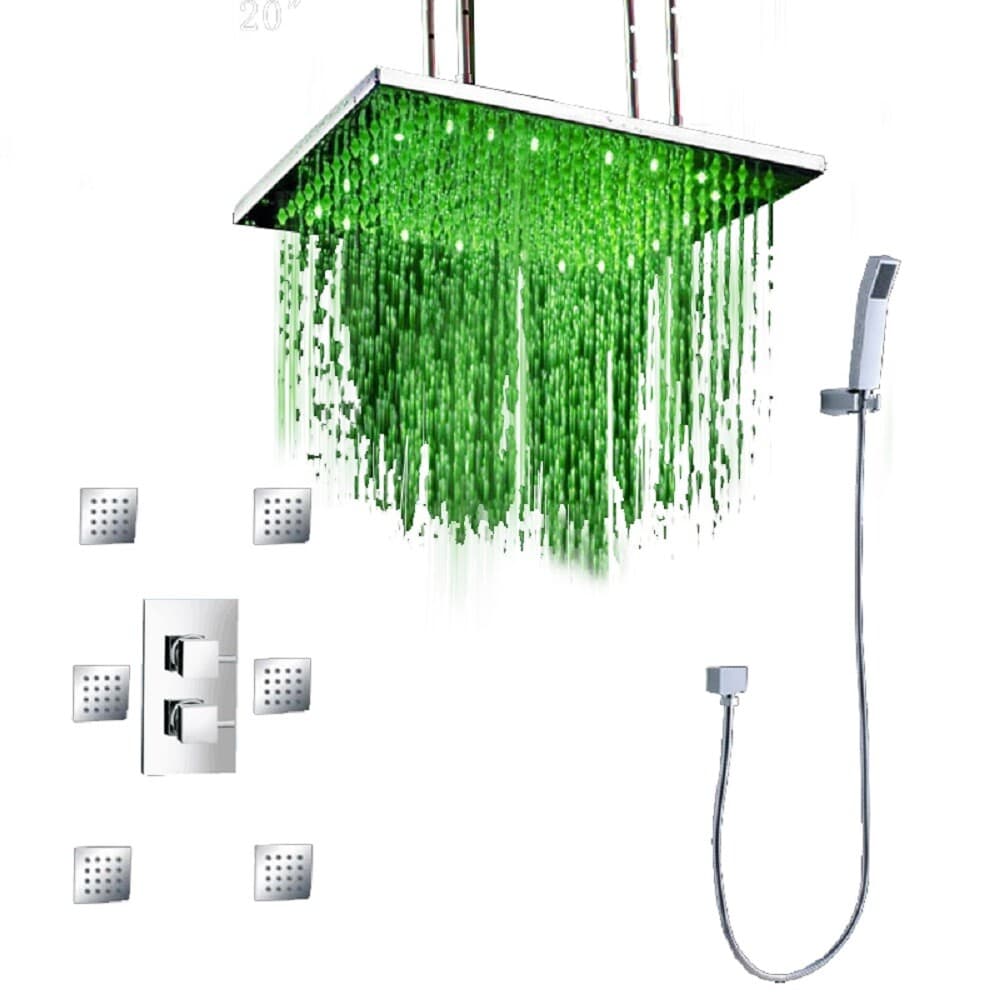 Luxury Bathroom Shower Set LED 20"Rain Shower Head Set Body Massage Spray Jets