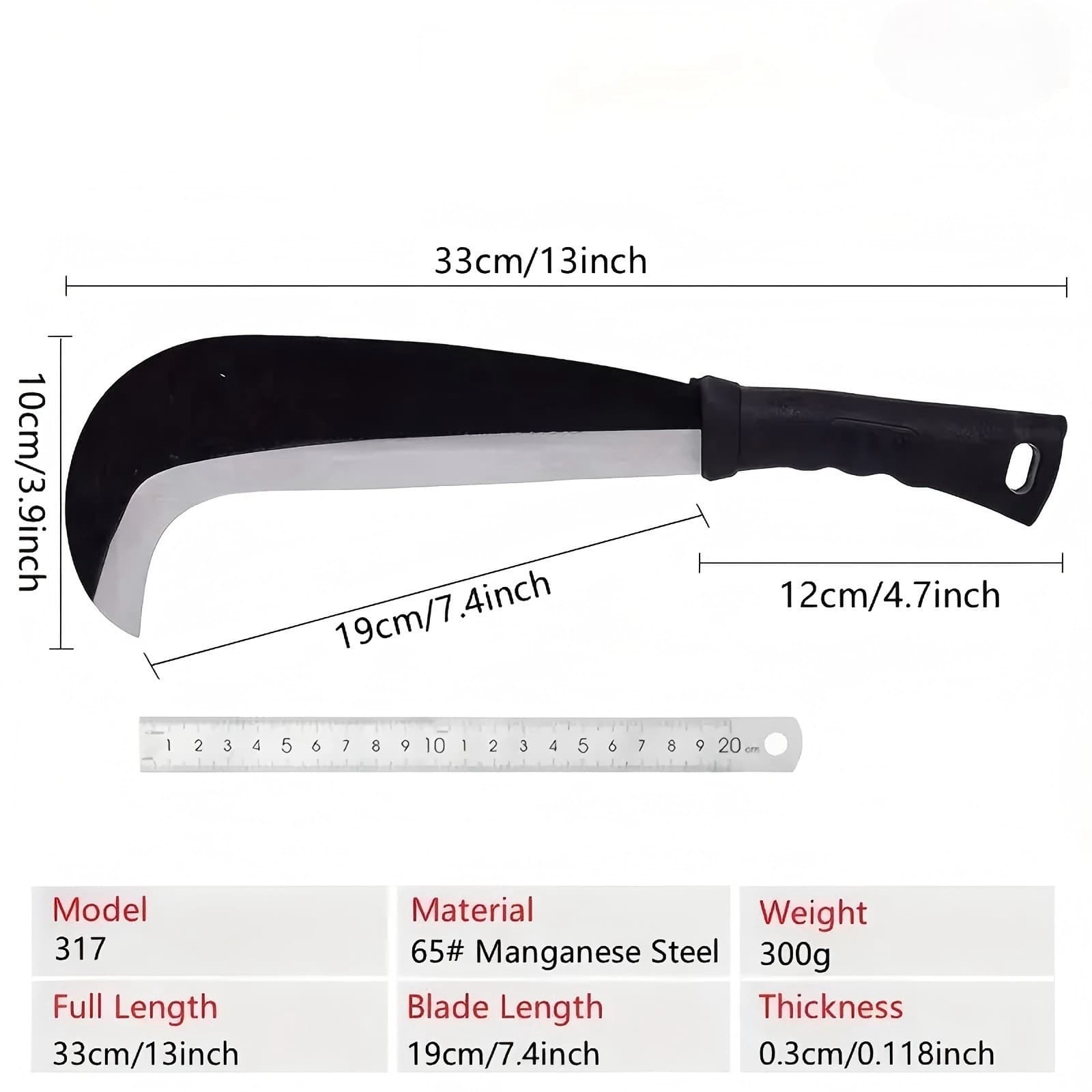 Weeding Bush Sickle Billhook Machete Knife Manganese Steel Blade Garden Scyth