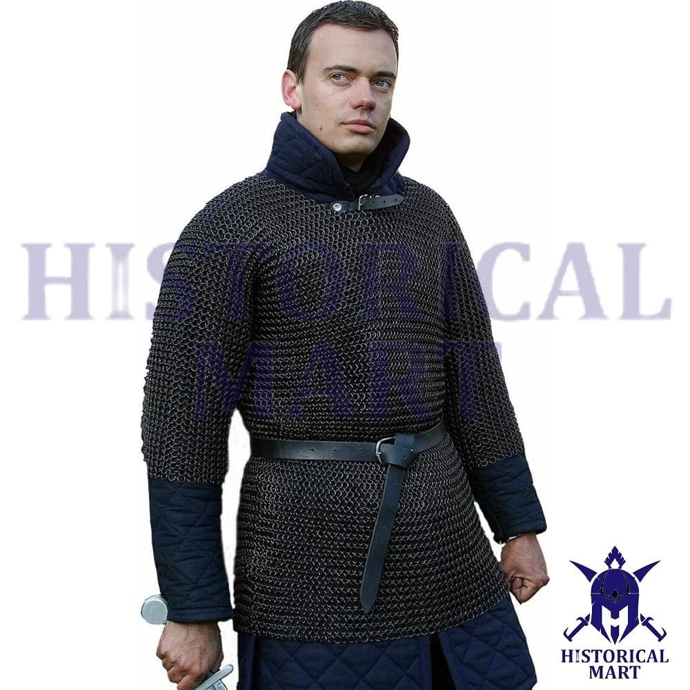 Butted 10mm Ring Mild Steel Chain Mail Shirt (Short Sleeve) Black Finish