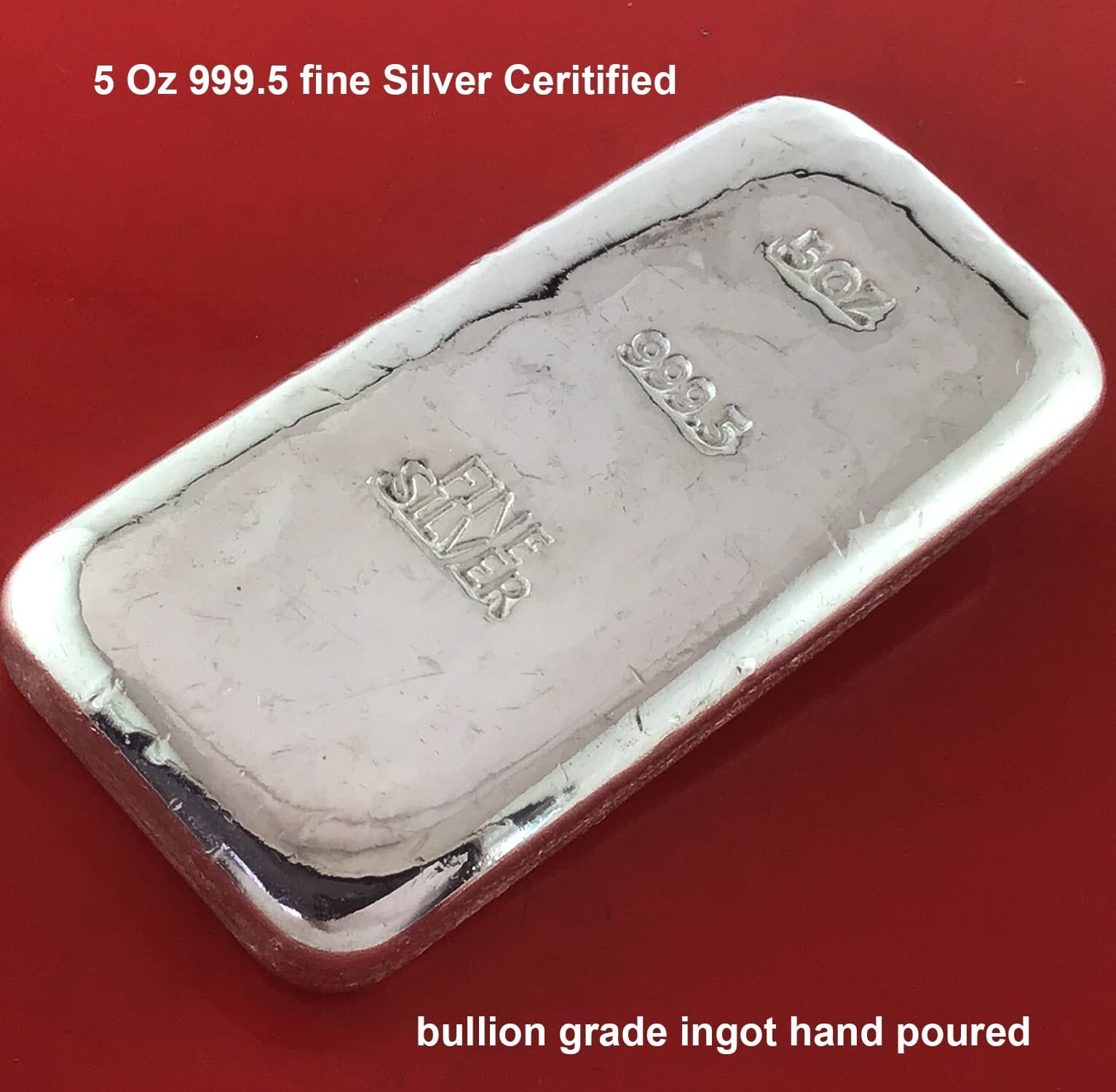 Silver Ingot 5 Oz 999.5 Fine Grade Bullion Investor Quality Bar Hand Poured