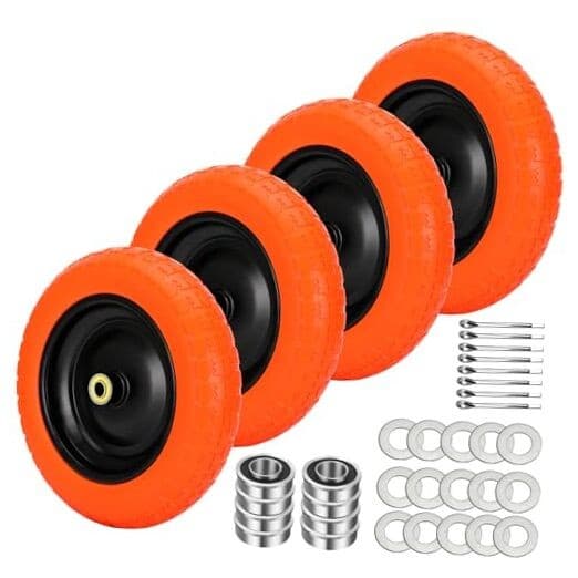 13" Flat Free Wheels Replacement for GOR Garden Cart Tires and 4 Orange