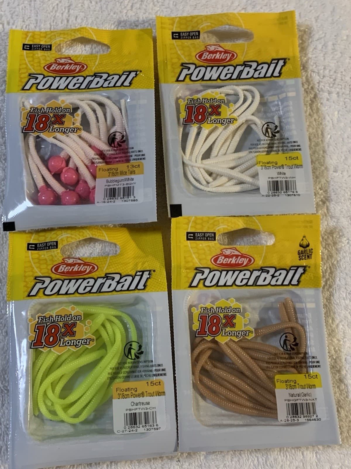 (LOT OF 4) BERKLEY POWERBAIT POWER FLOATING TROUT WORMS. MULTIPLE COLORS NIP