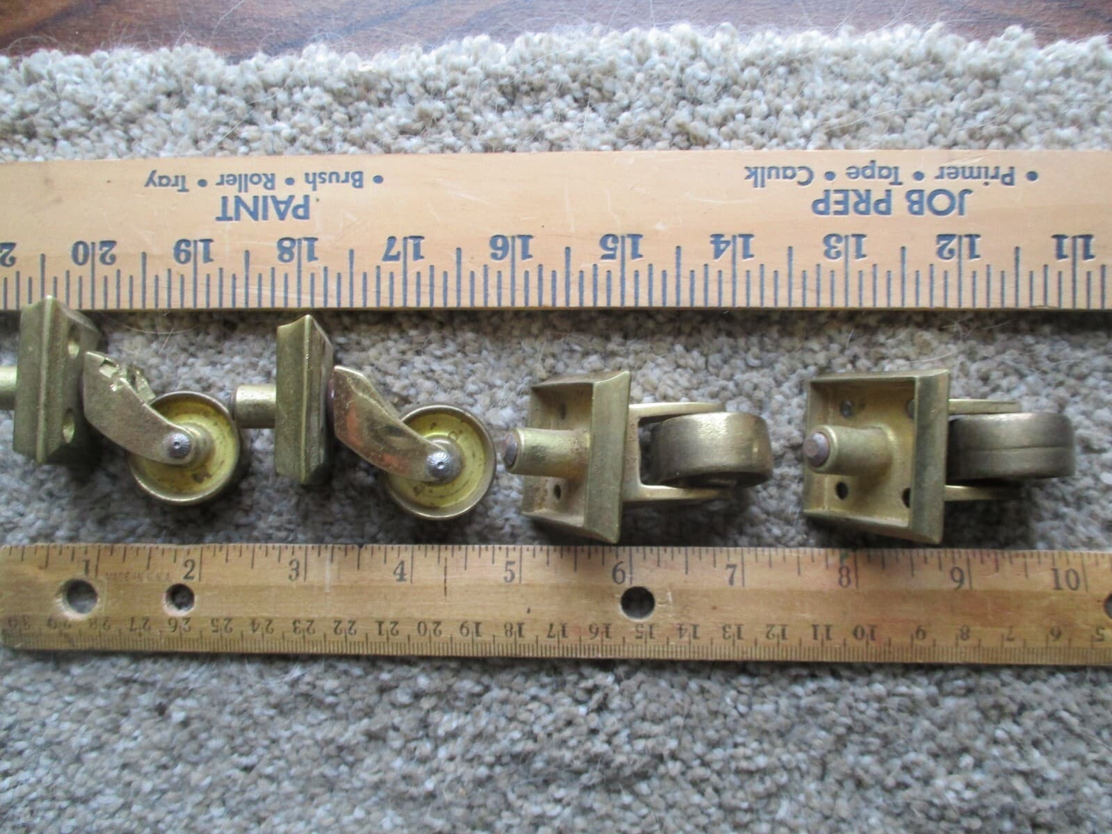 4 Antique Brass Swivel Square Cup Heavy Casters Metal Wheel NOS