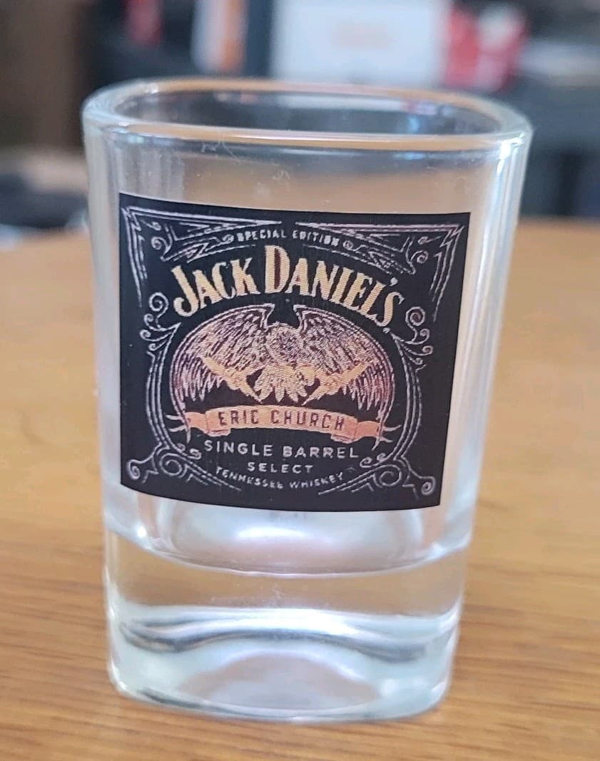 JACK DANIEL'S ERIC CHURCH SHOT GLASS 2 OUNCE SIZE SQUARE 2.5 INCH TALL