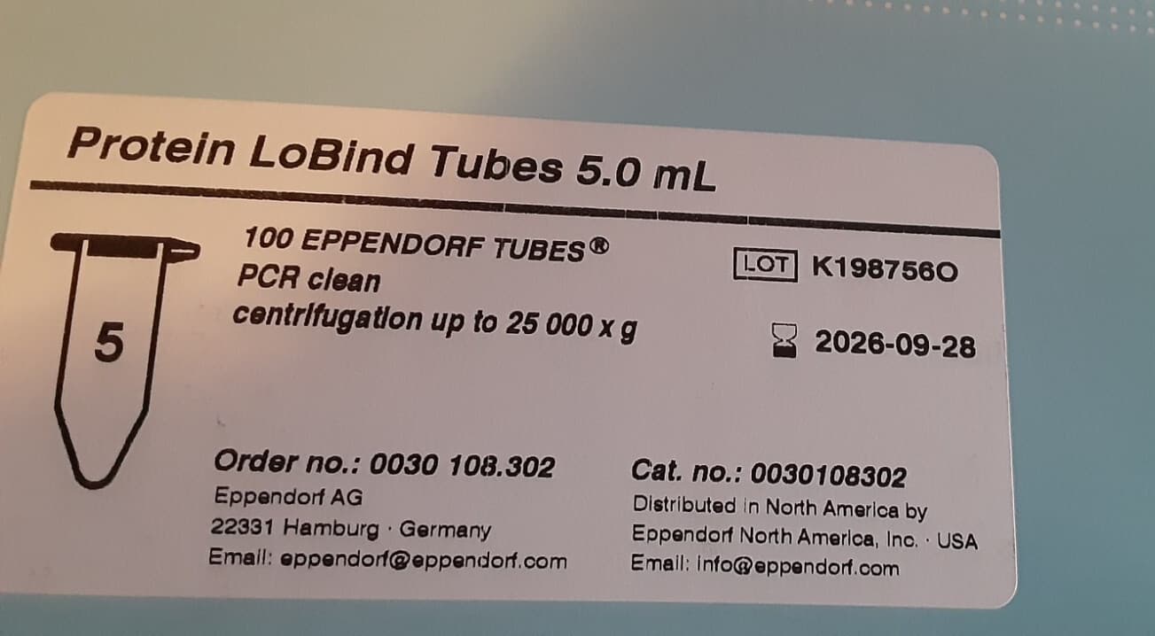 Eppendorf 5 ml Protein LoBind Tube (100 sealed Tubes) 0030108302