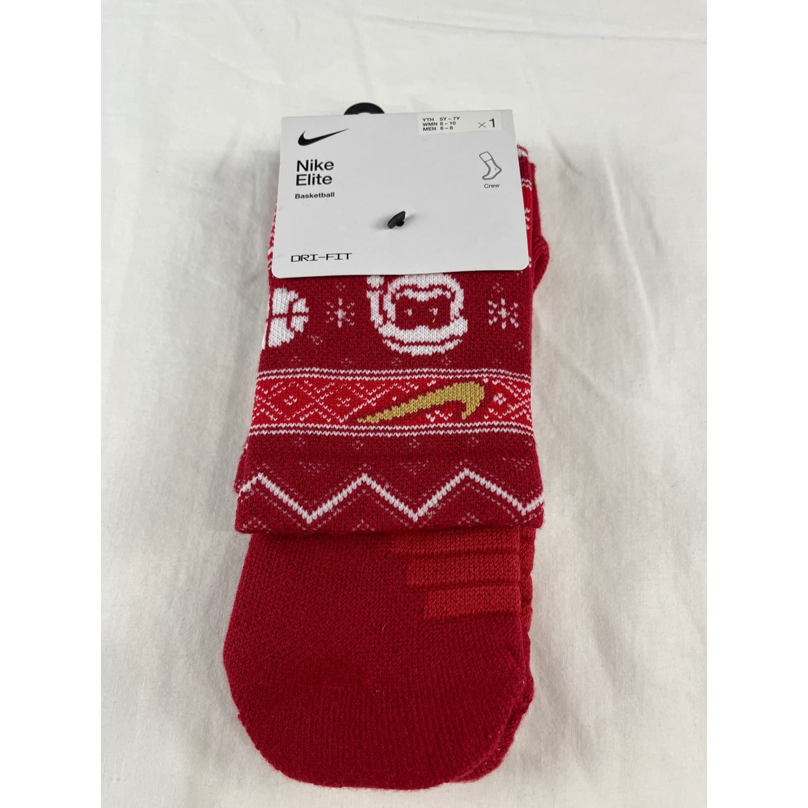 Nike Elite Basketball Crew Socks Youth 5Y 7Y Red Santa Holiday Socks