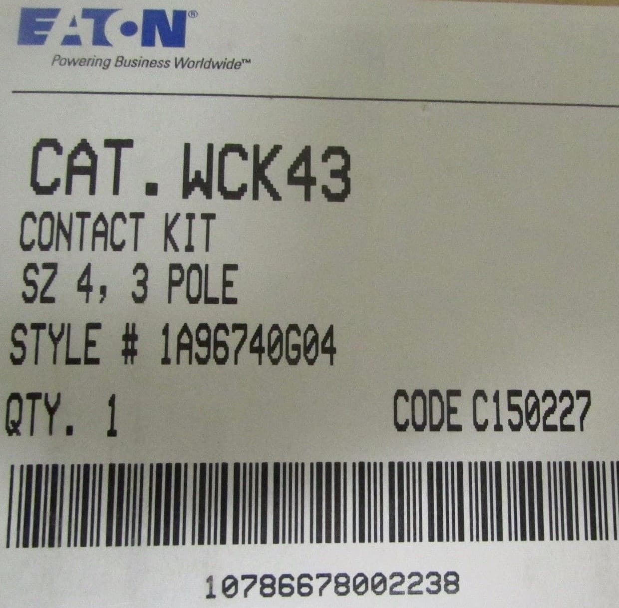 EATON WCK43 Advantage W200 W201 Starter Contactor Contact Kit 1A96740G04