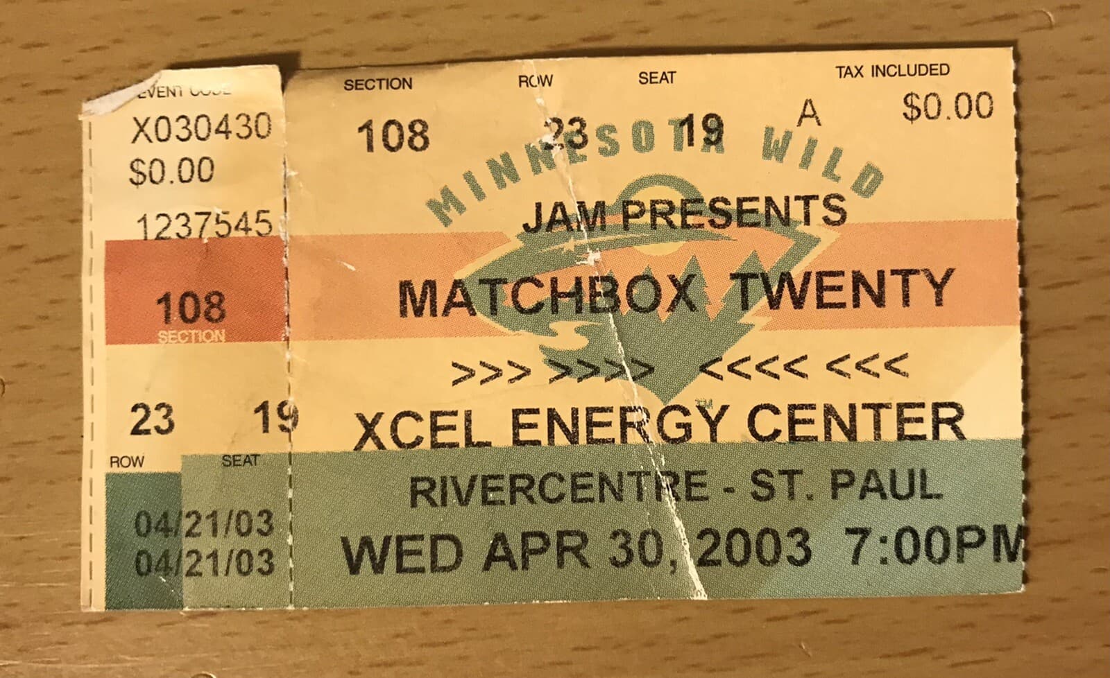 2003 MATCHBOX TWENTY / MAROON 5 / SUGAR RAY ST. PAUL MN CONCERT TICKET STUB