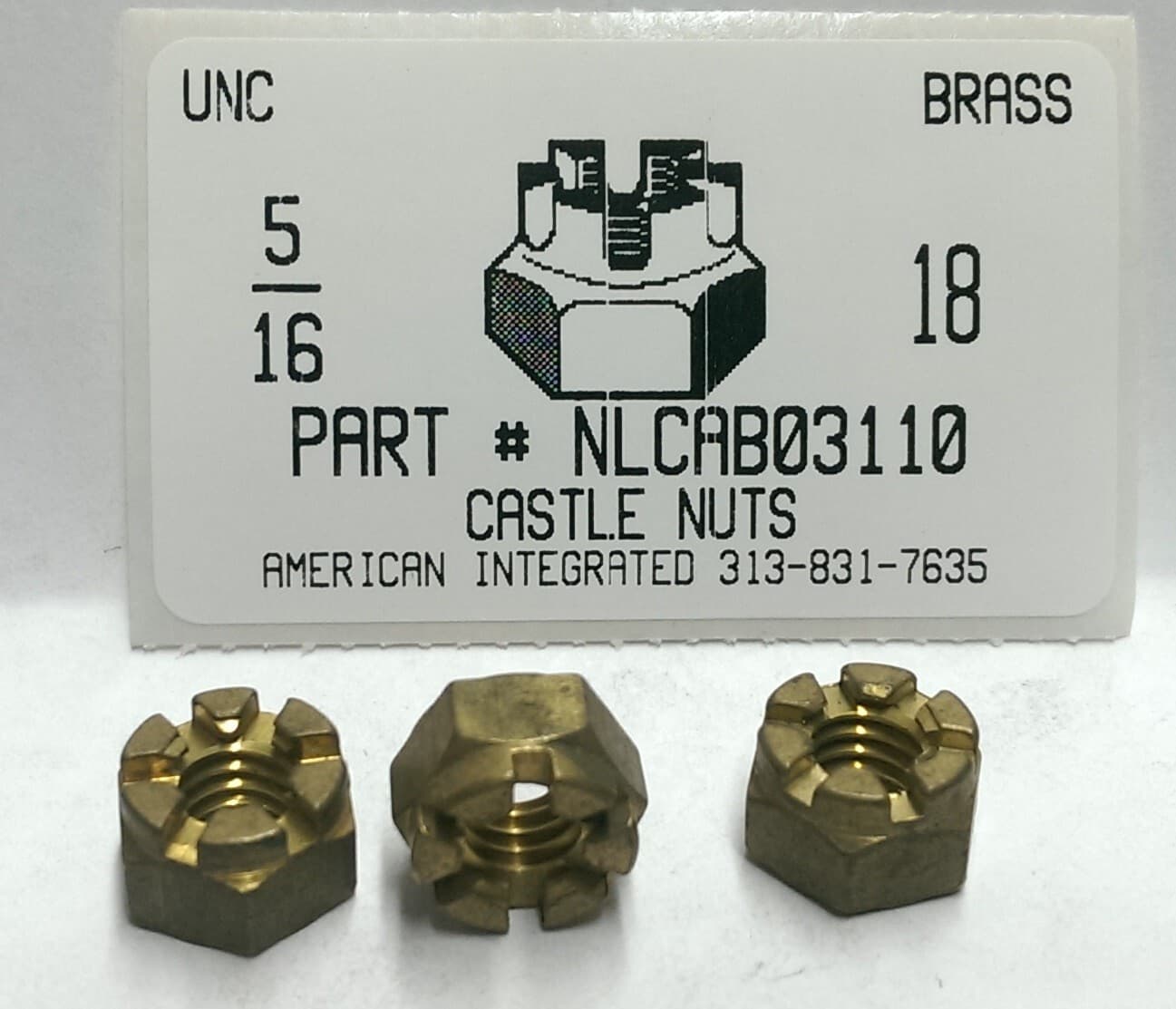 5/16-18 HEX CASTLE NUTS SOLID BRASS 1/2 AF X .325 +/- THICK (20)