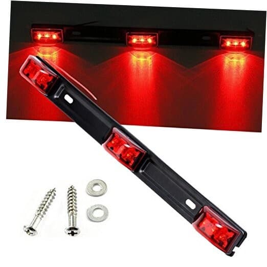 15" Black stainless Steel 3 Lights 9 LED Identification Light Bar - 1 Pcs Red