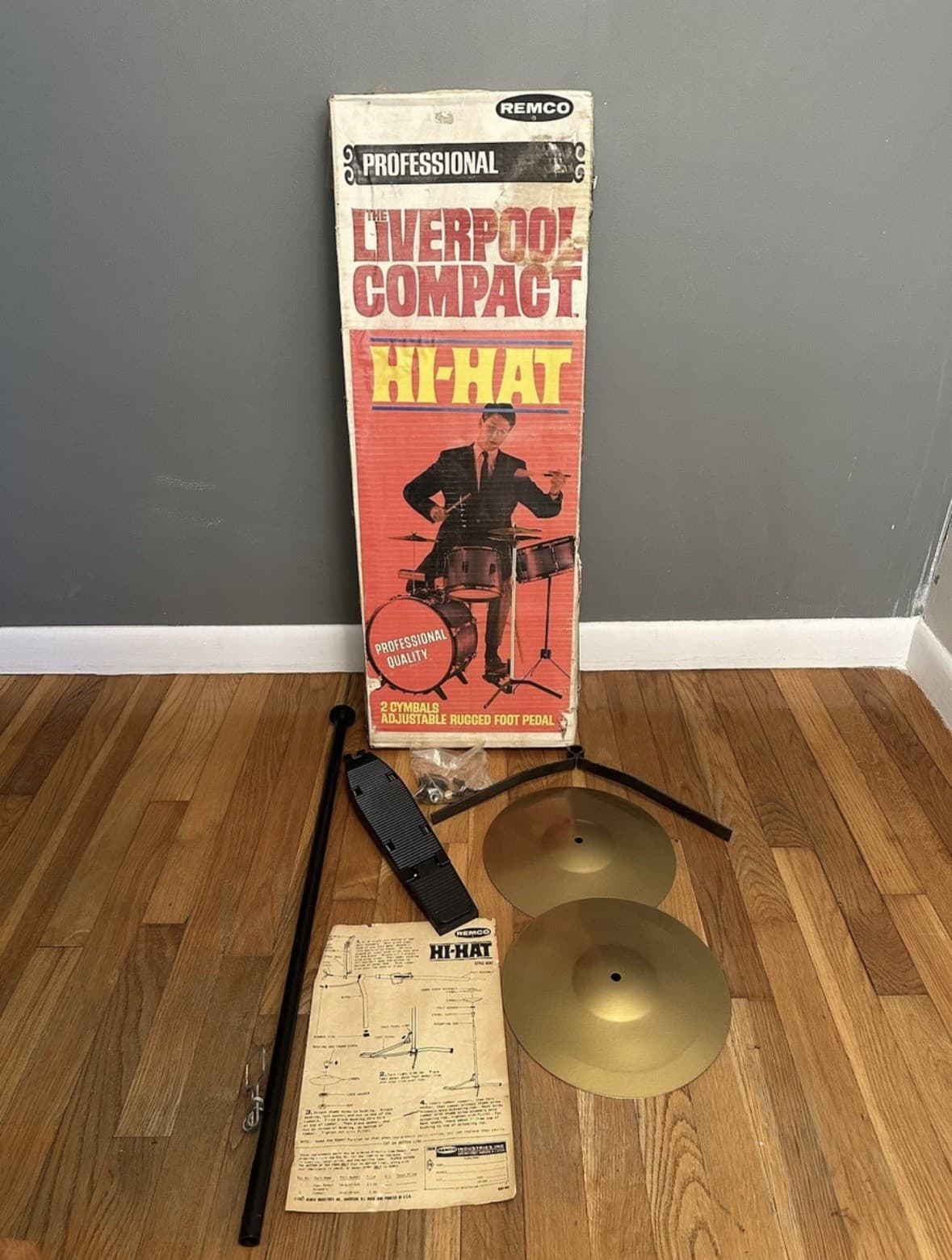 Vintage Remco The Beatles Liverpool Compact Hi-Hat 2 Cymbals Foot Pedal RARE