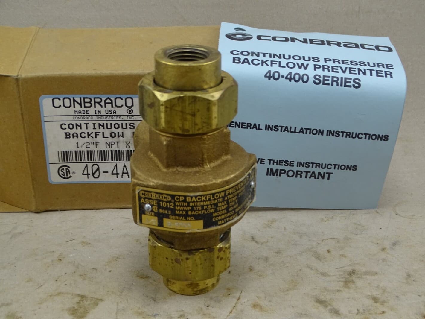 Conbraco Continuous Pressure Backflow Preventer 1/2" x 1/2" F NPT, 40-4A3-3AM