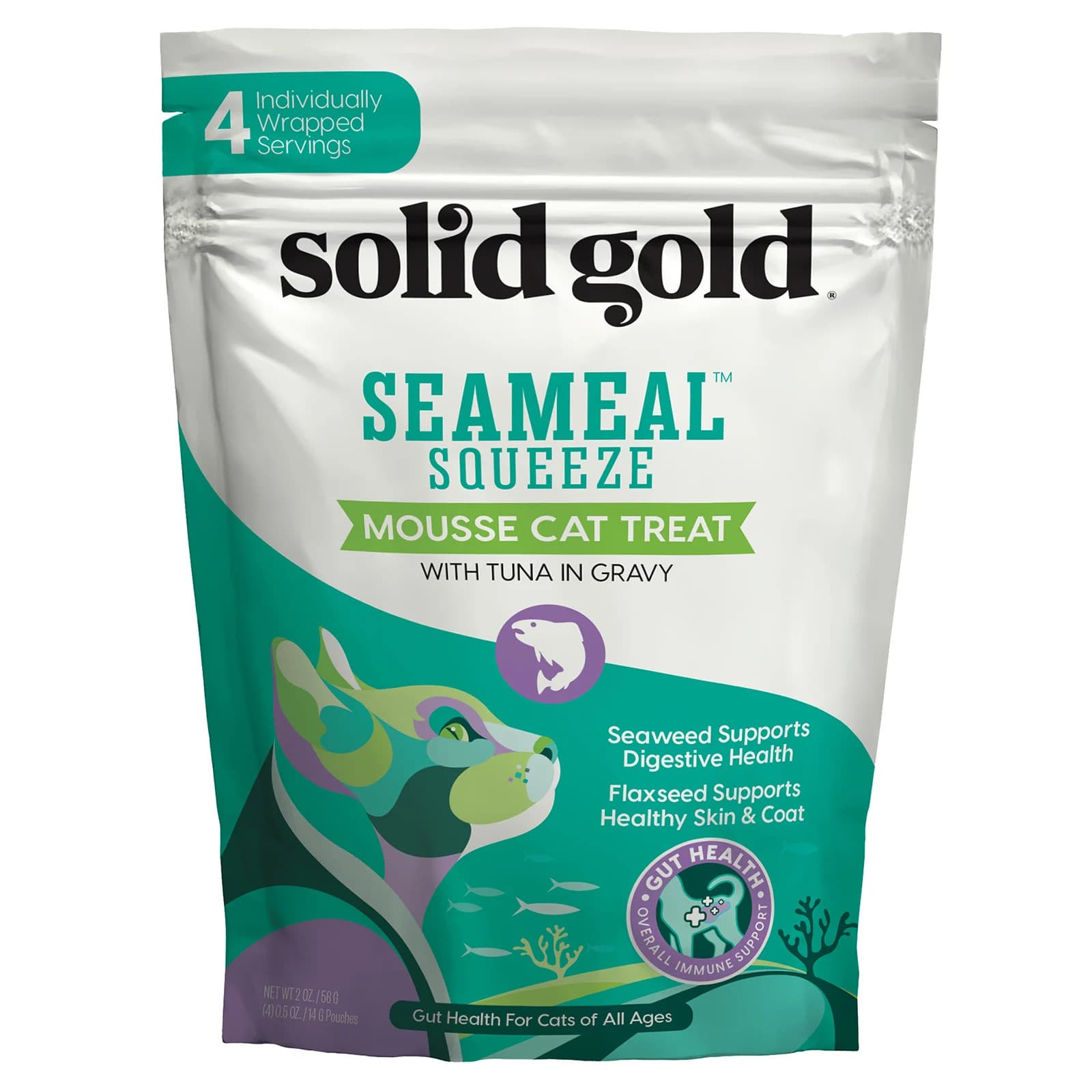 SeaMeal™ Squeeze Mousse Cat Treat with Tuna in Gravy, For Cats, All Ages, 4