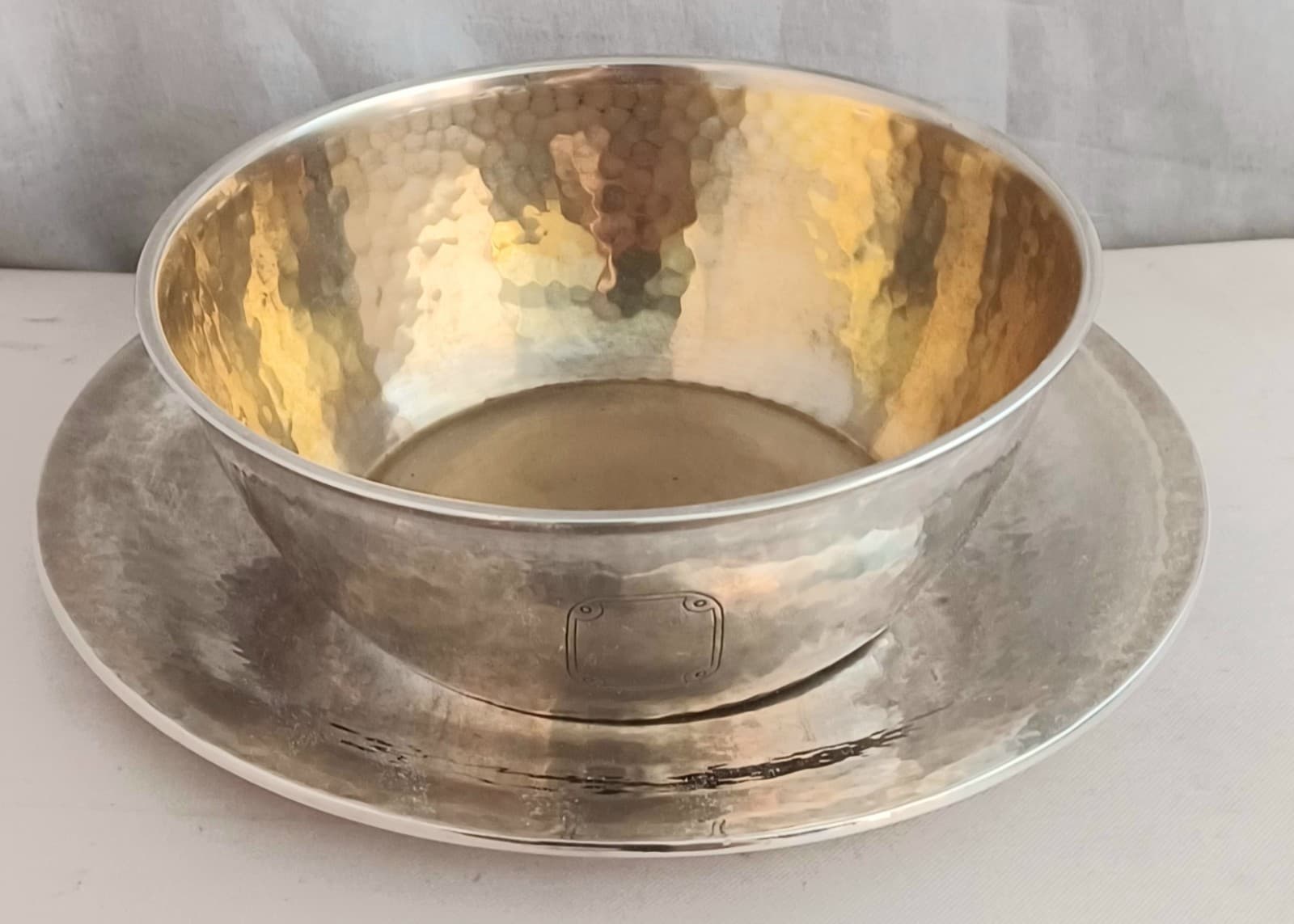 Kerr Sterling Hammered Baby Childs Bowl and Underplate- No mono