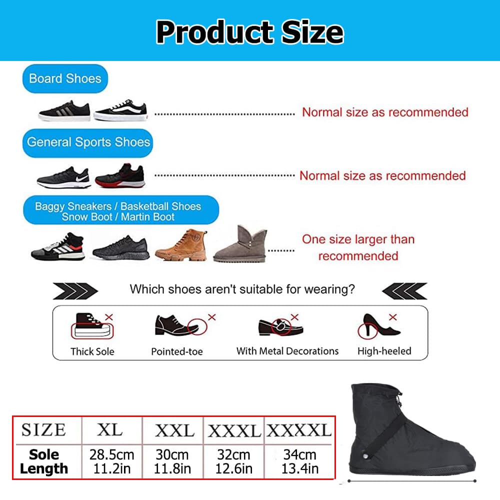 Reusable Rain Shoes Covers Anti-slip Waterproof Zipper Overshoes Boots Protector
