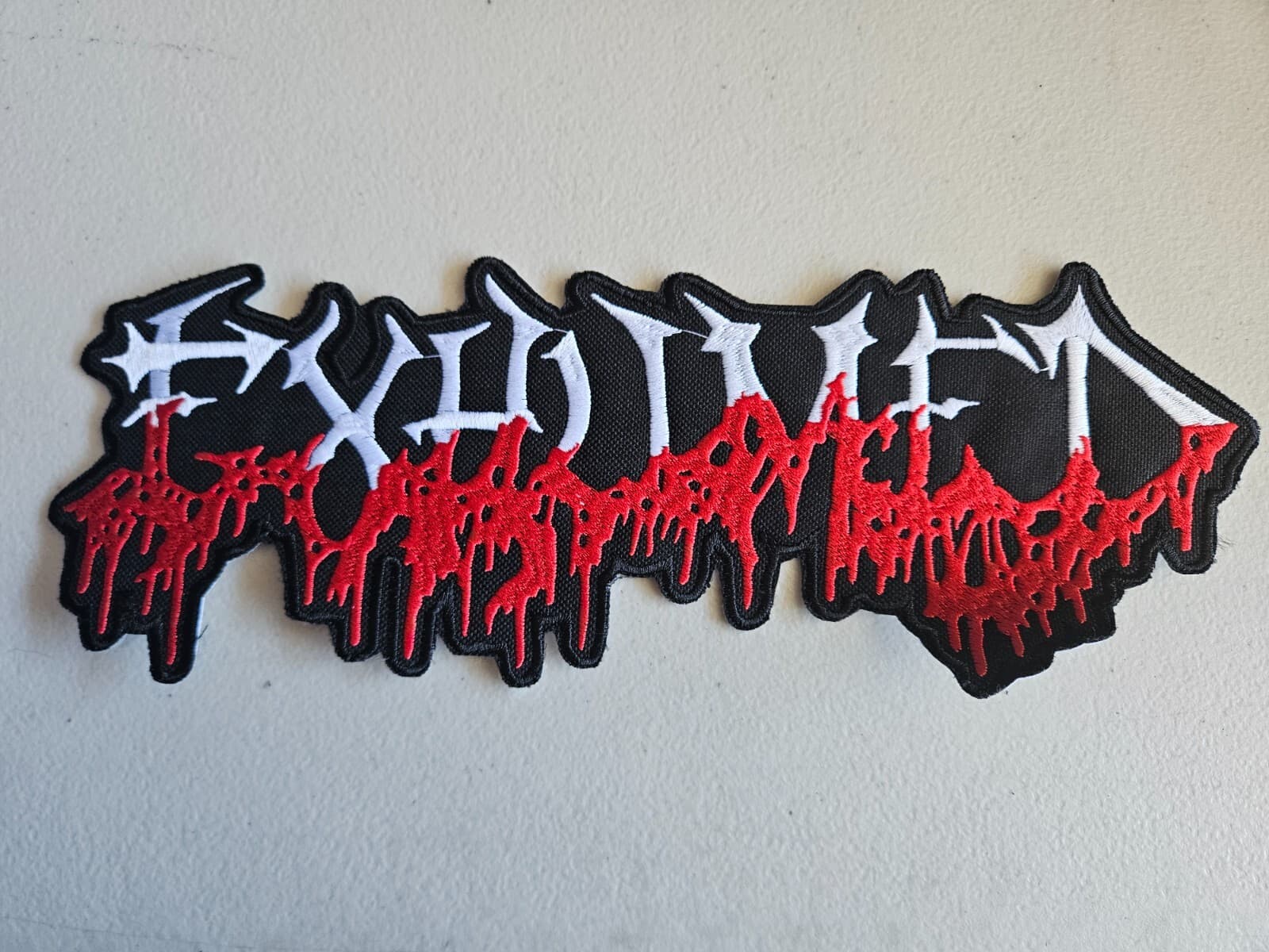 EXHUMED, SEW ON WHITE AND RED EMBROIDERED LARGE BACK PATCH