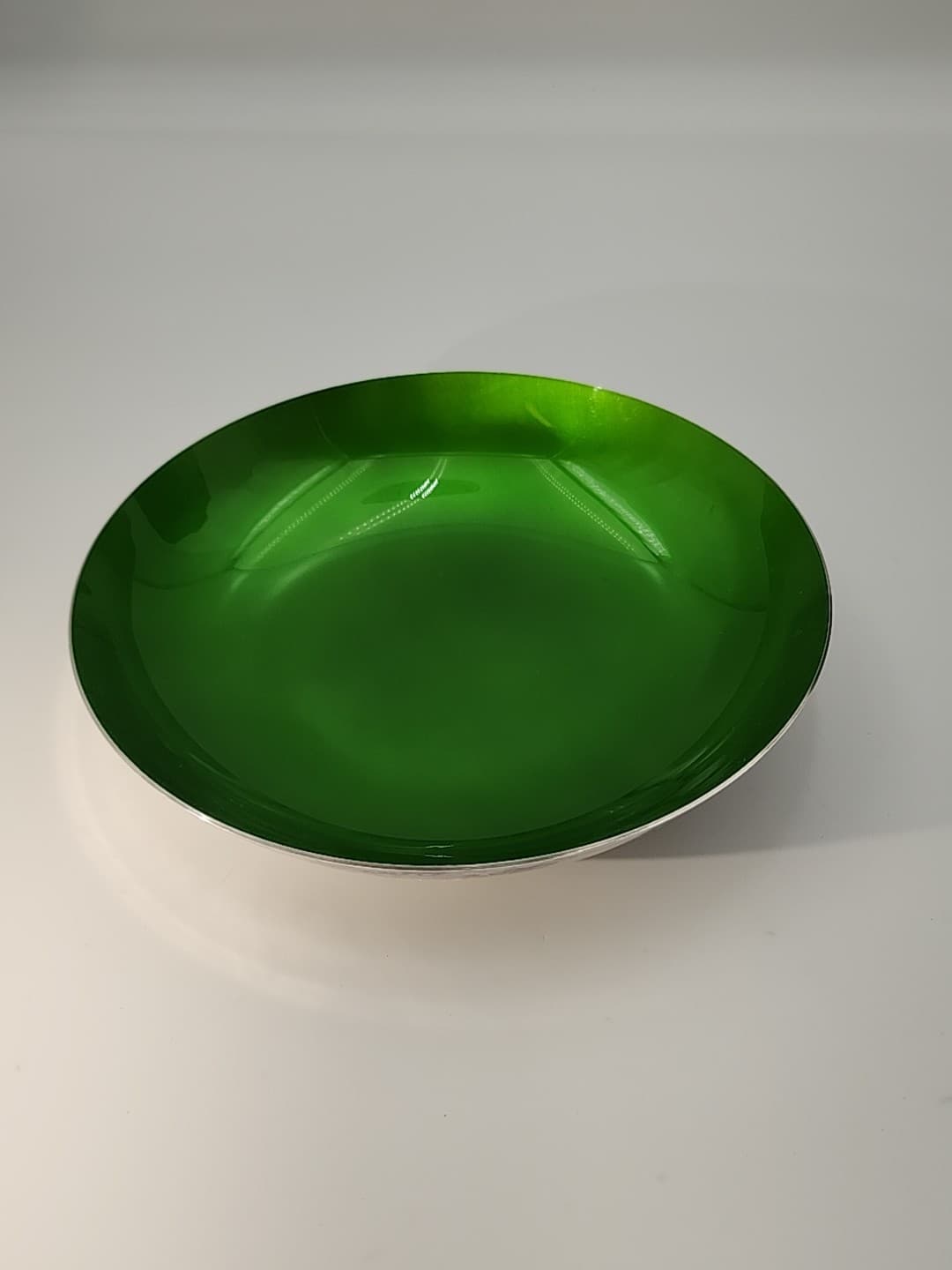 Vintage MCM Reed & Barton Silver Plated Bowl #195 Green Enamel