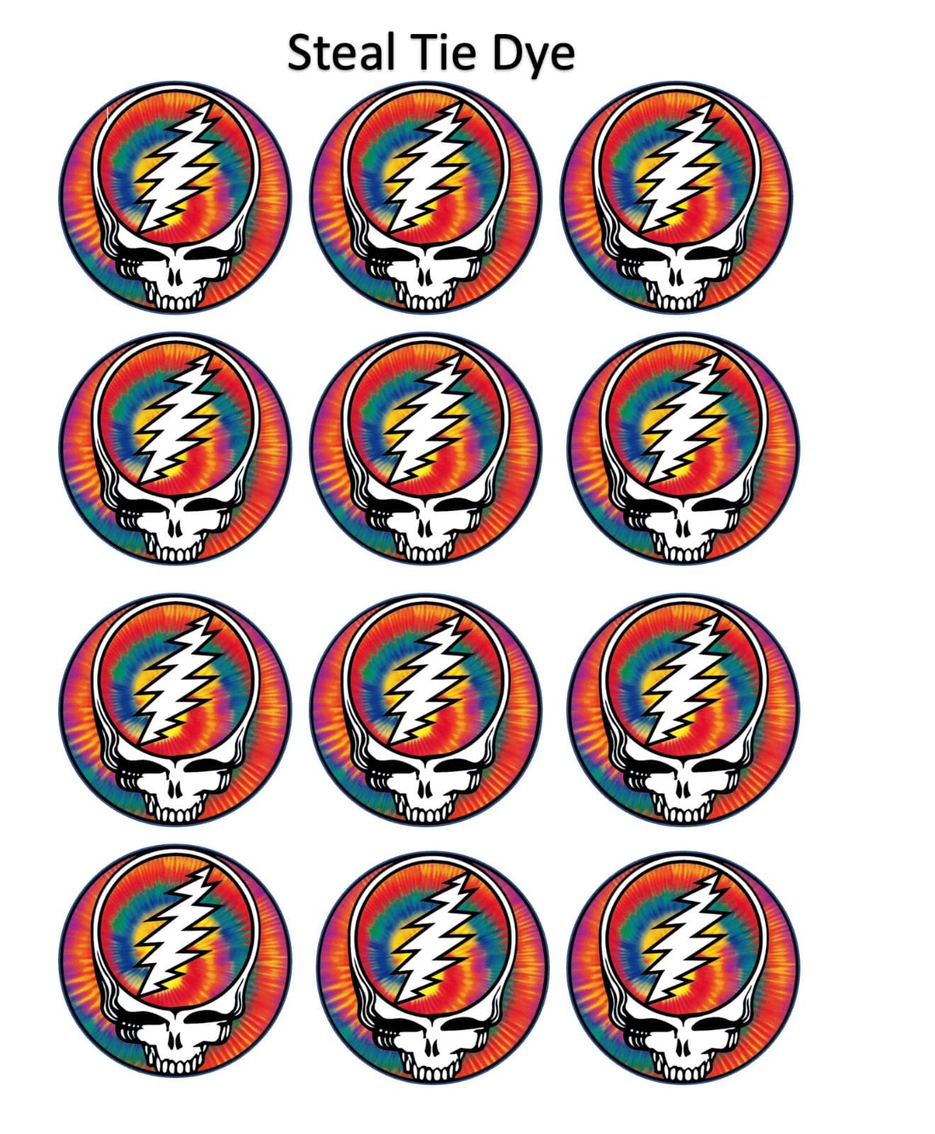 12 Grateful Dead SYF Steal Your Face edible paper, cupcake cookie toppers