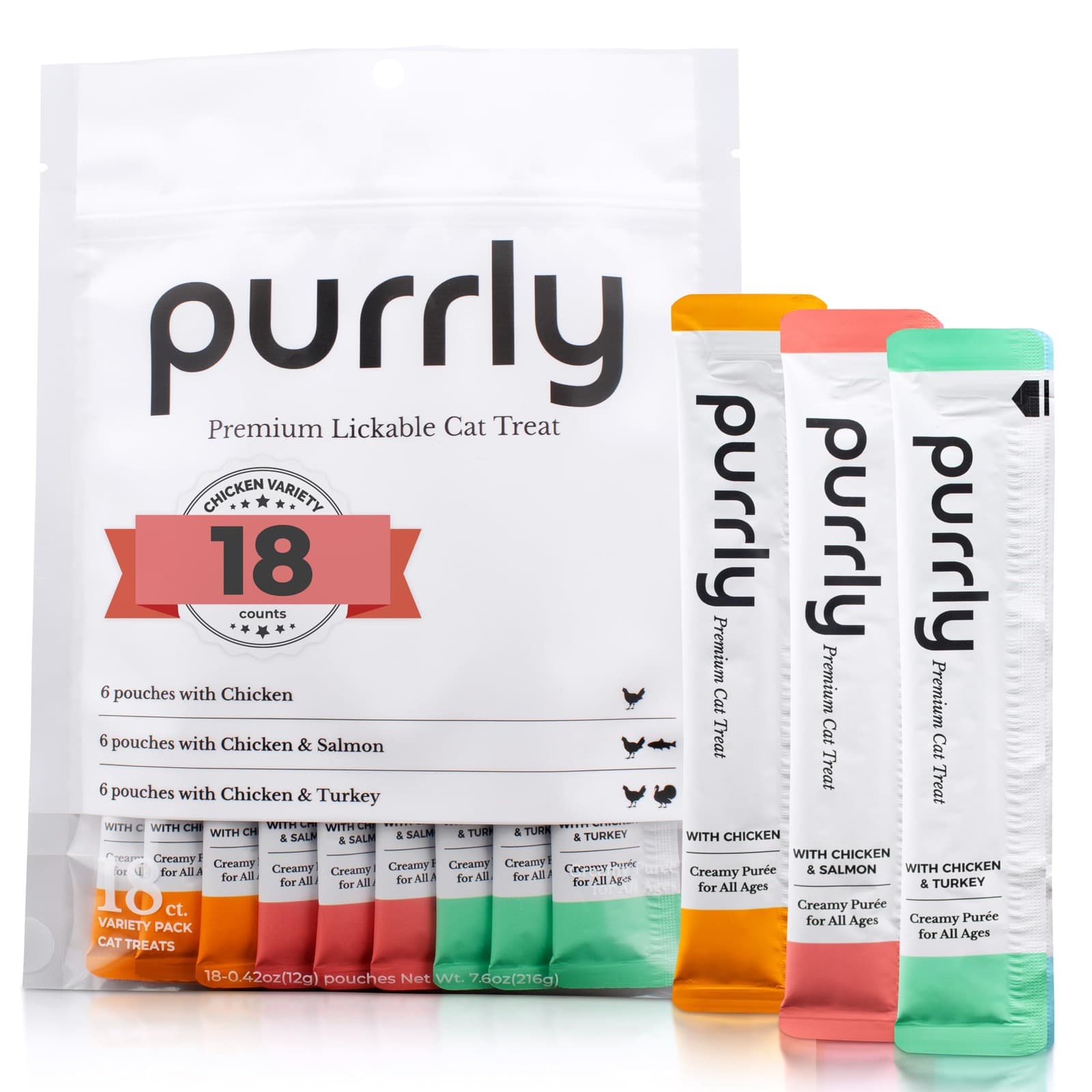 Lickable Wet Cat Treats Healthy Grain-Free Chicken Variety Pack (18 Count) Sq...