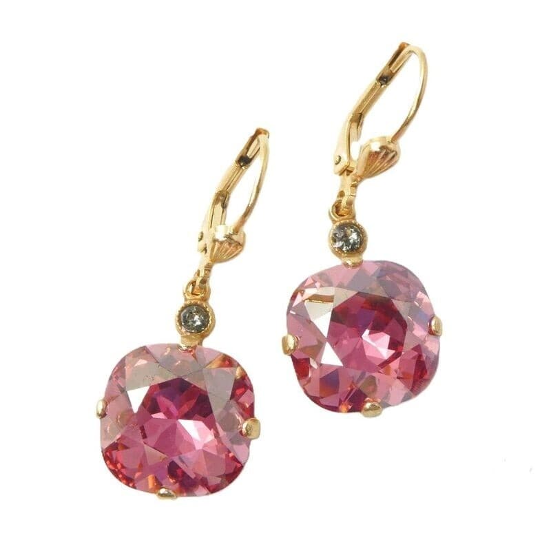 New Catherine Popesco Swarovski Crystals Drop Earrings ROSE PINK 6556G gift