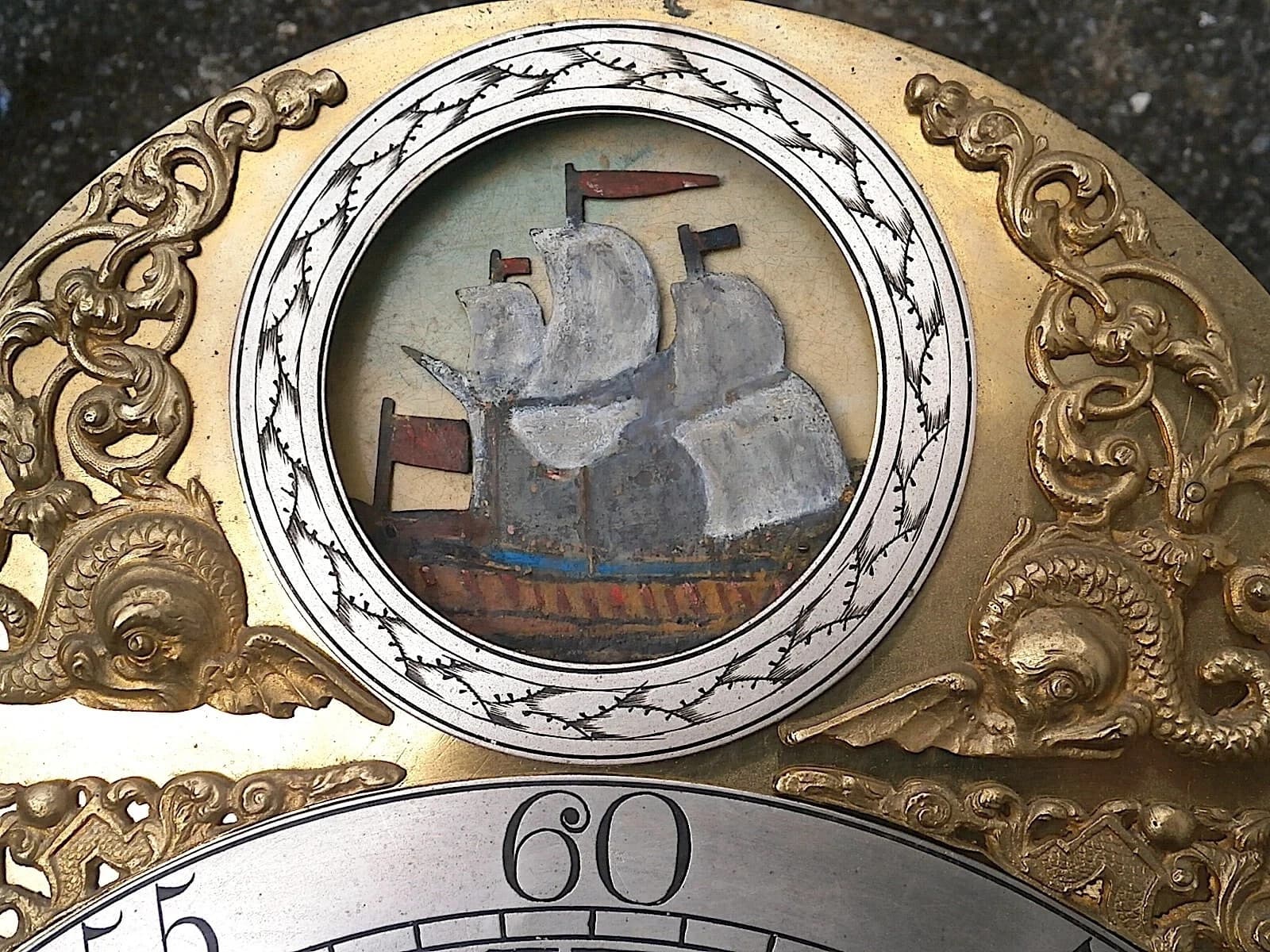 J ROBINSON LONDON ROCKING SHIP LONGCASE CLOCK DIAL+movent 12X16+1/4INCH C 1750