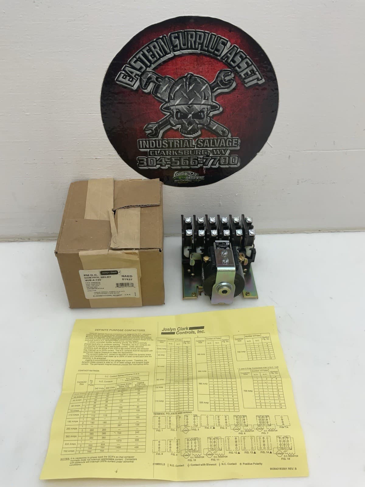 Joslyn Clark PM D.C. Control Relay 4U6-4-130 Open Type 230 VDC Coil NIB