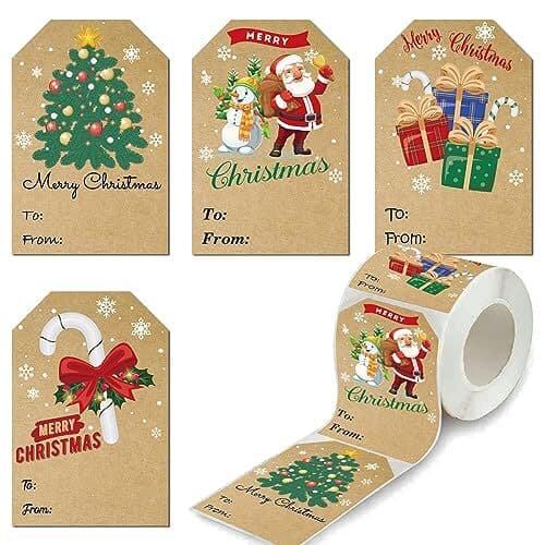 Christmas Gift Tags Stickers Self-Adhesive, 300 Merry Christmas Name Tags