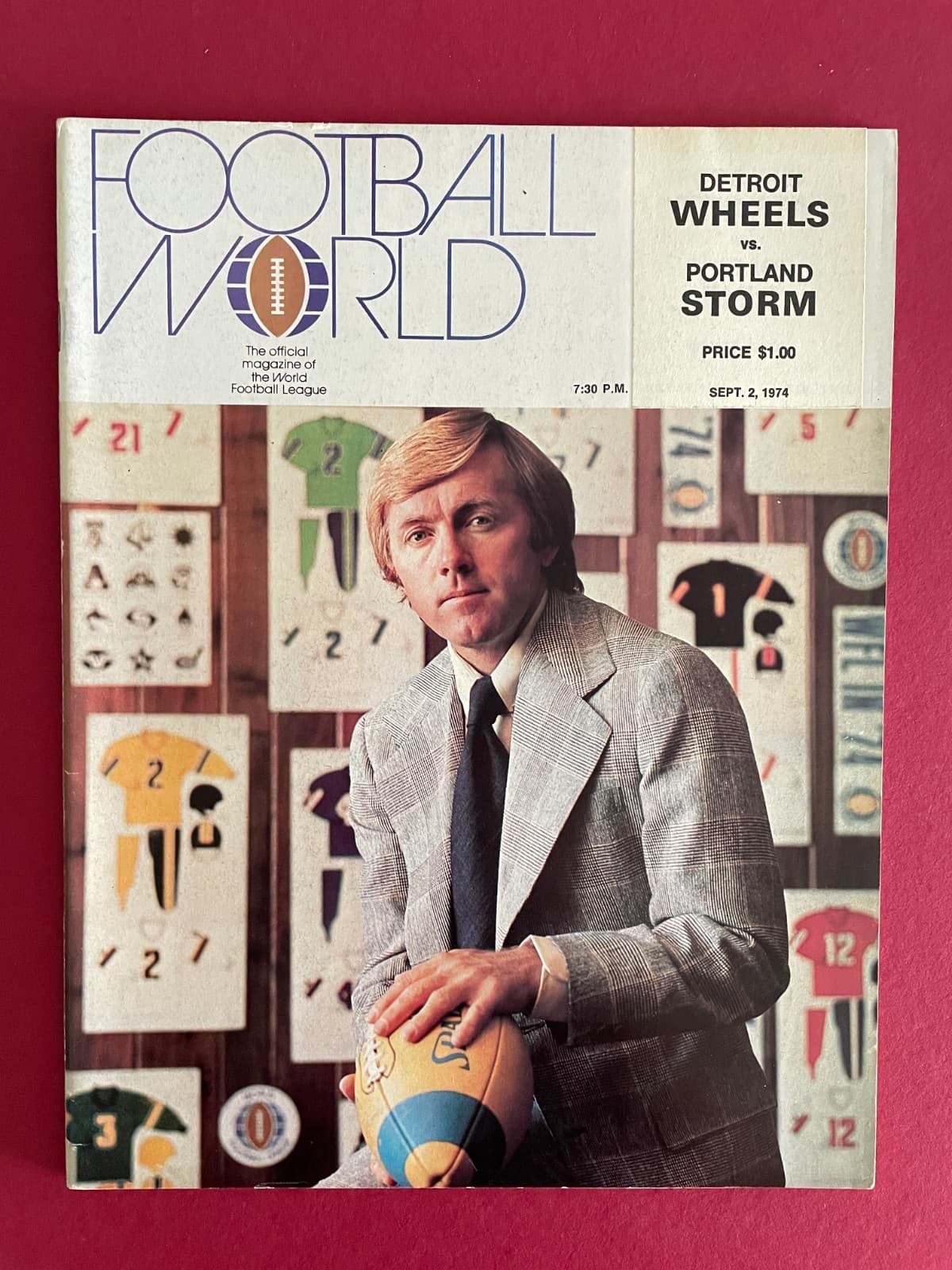 Free Shipping - 1974 WFL Football Program - Detroit Wheels vs Portland Storm