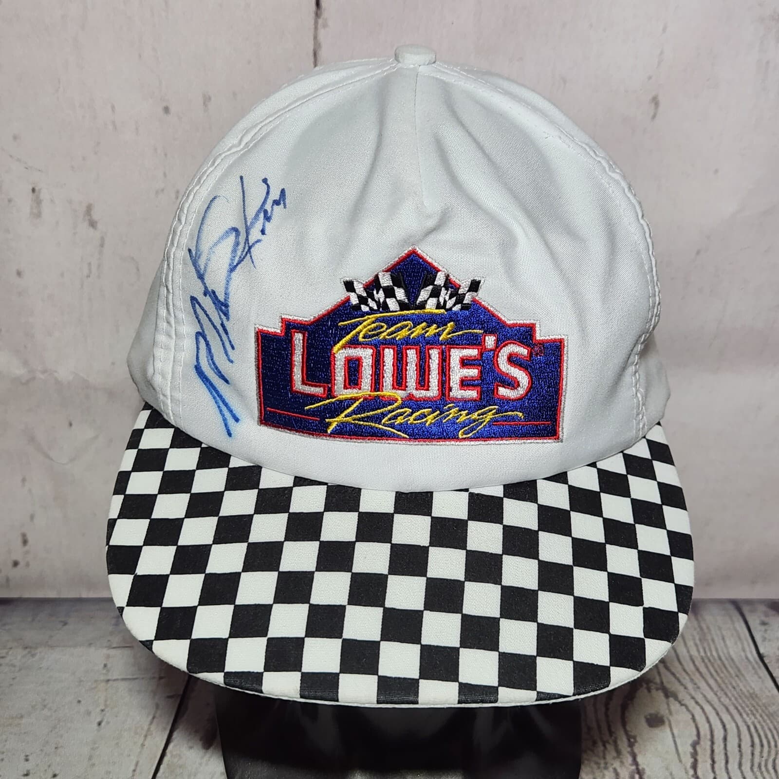 Vintage Team Lowe's Racing Snapback Hat Pink Panther NASCAR Mike Skinner Signed