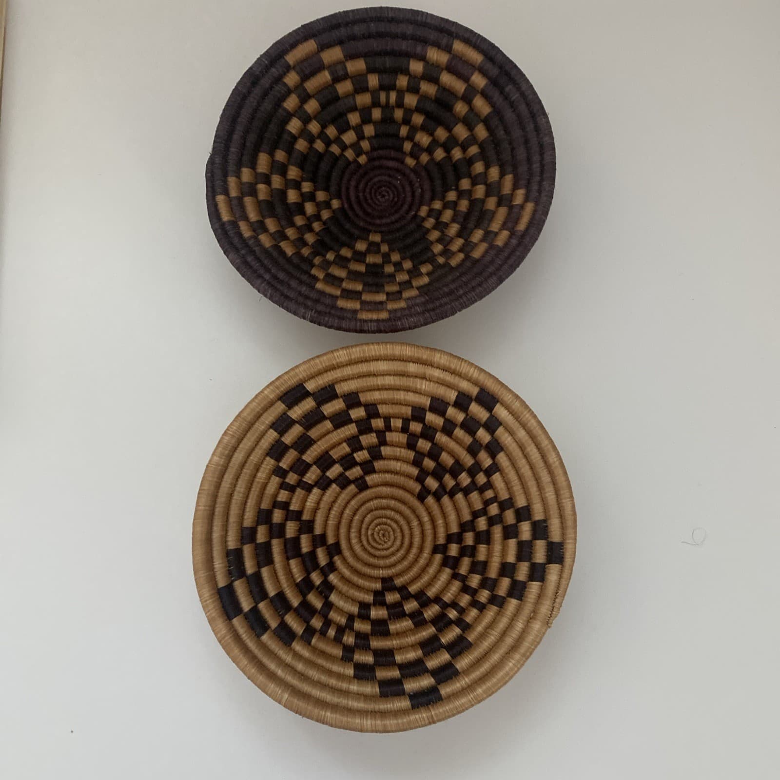 Set of 2 African Basket 7" Woven Handmade Wall Hanging Brown and Tan