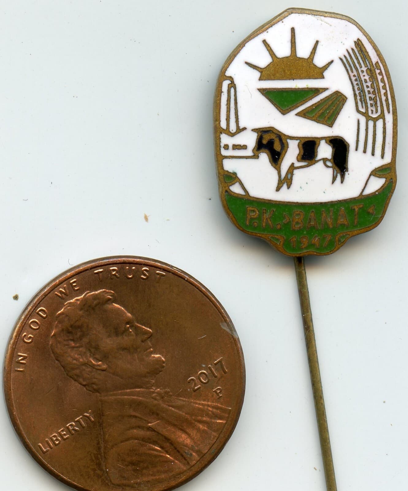 P.K. Banat 1947 , Serbia ? Vintage Agriculture Pin , cow