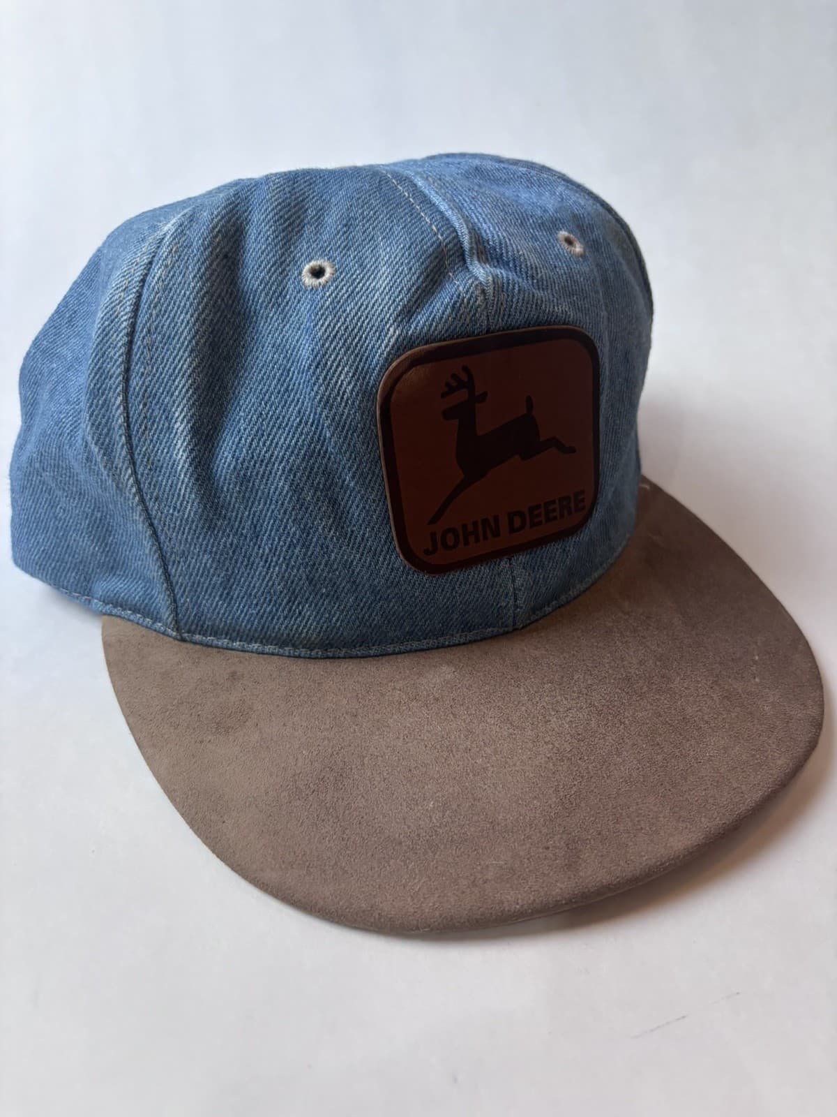 John Deere Denim & Suede Leather Patch Logo Snapback Hat Cap
