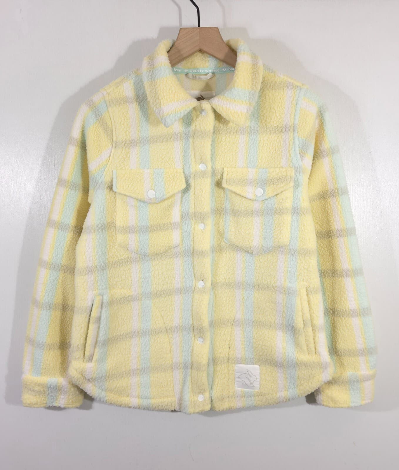 NWT Running Rabbit Fleece of Mind Pale Banana Plaid Shirt Jacket Size S