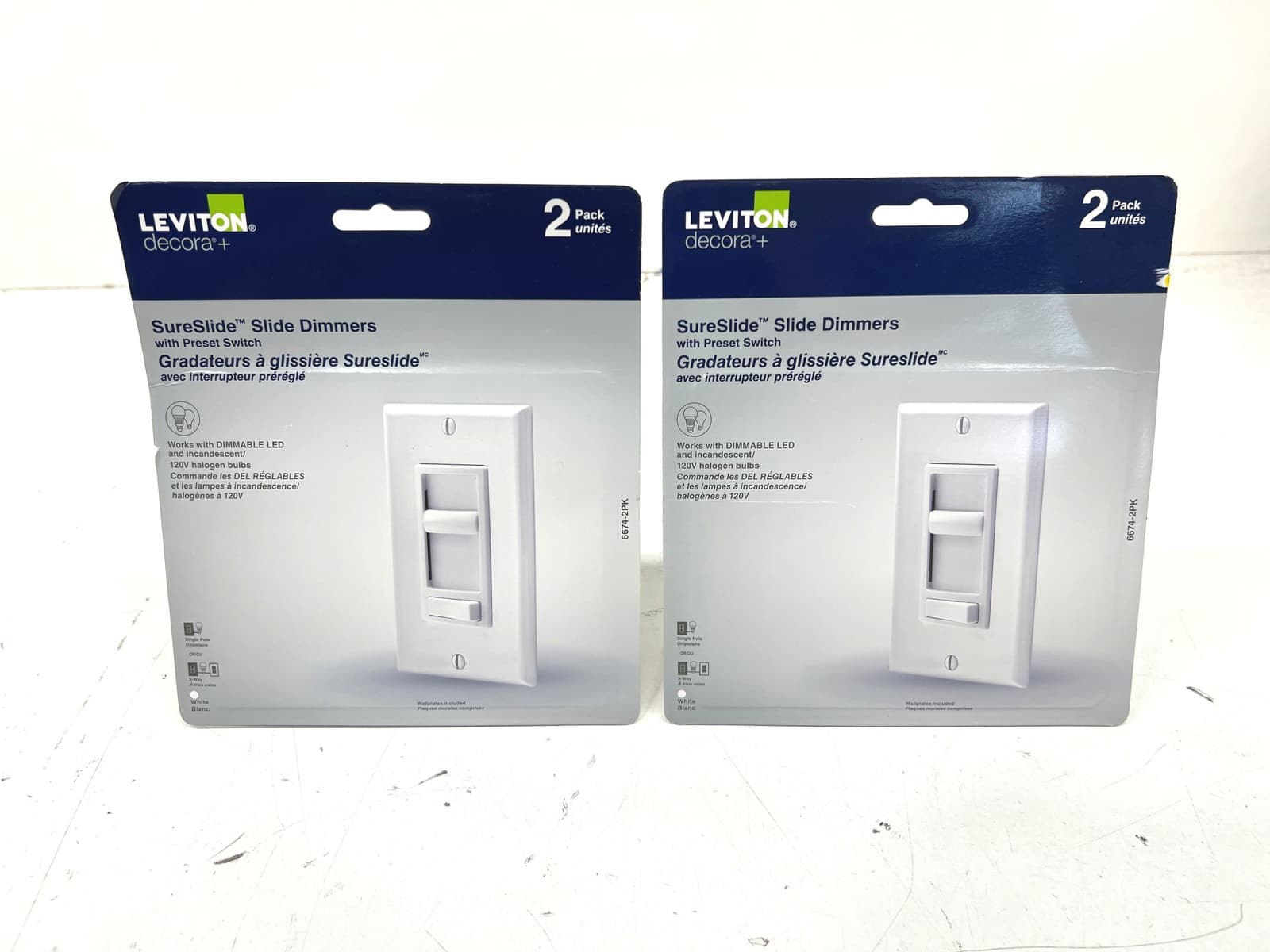 4 PACK Leviton SureSlide Slide Dimmers with Preset Switch White New