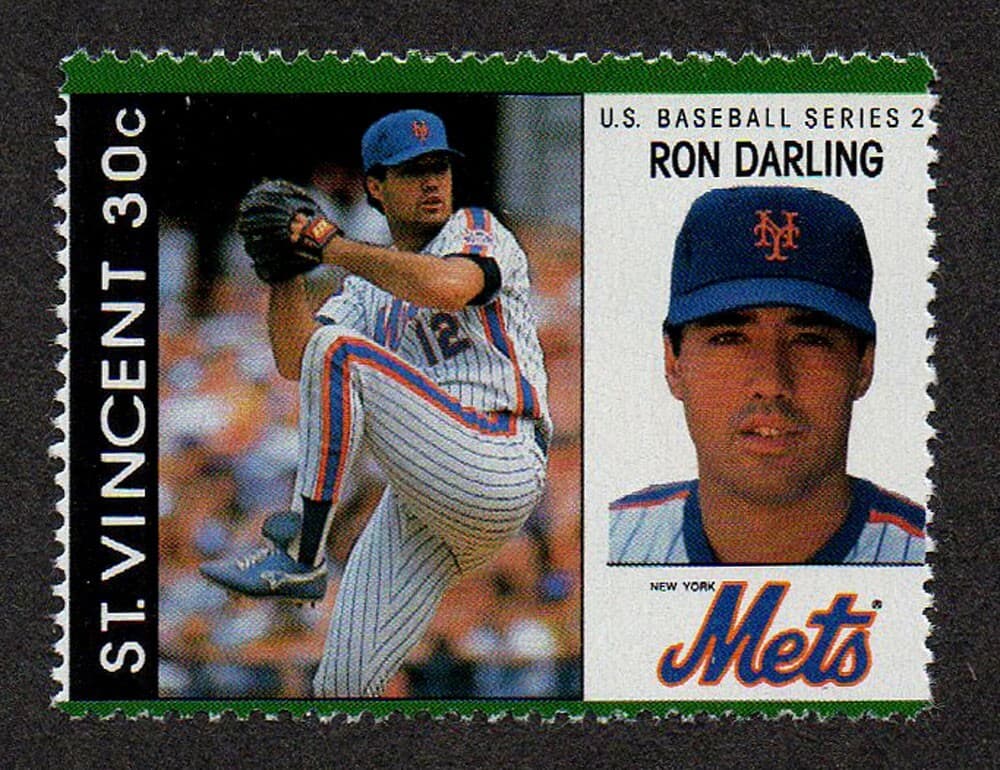 ST. VINCENT, SCOTT # 1268-H, MNH STAMP BASEBALL PLAYER RON DARLING, METS TEAM