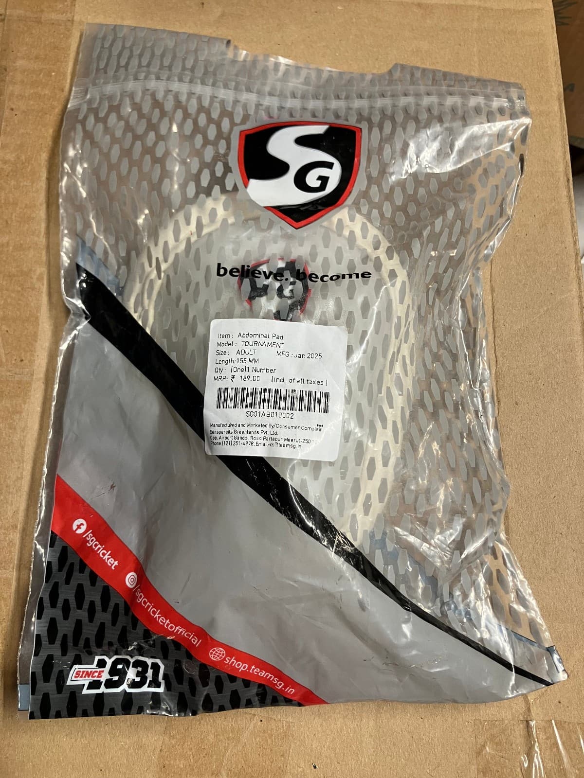 SG Tournament Abdominal Guard Pads Adult, Plastic 155mm